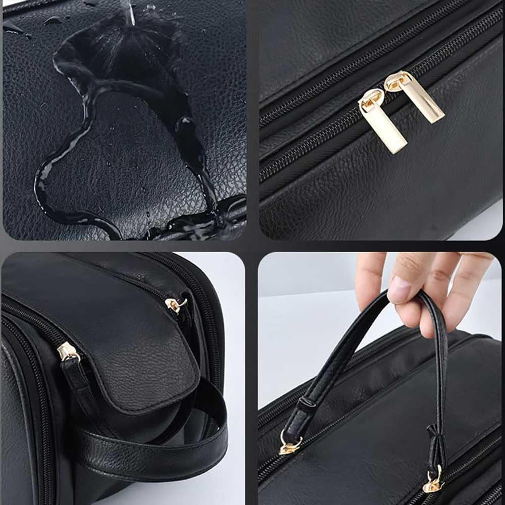 JAF Men's Travel Toiletry Bag - Waterproof Leather Cosmetic Organizer for Men | Compact & Durable Small Travel Bag (Black) | Perfect for Business Trips, Gym & Weekend Getaways