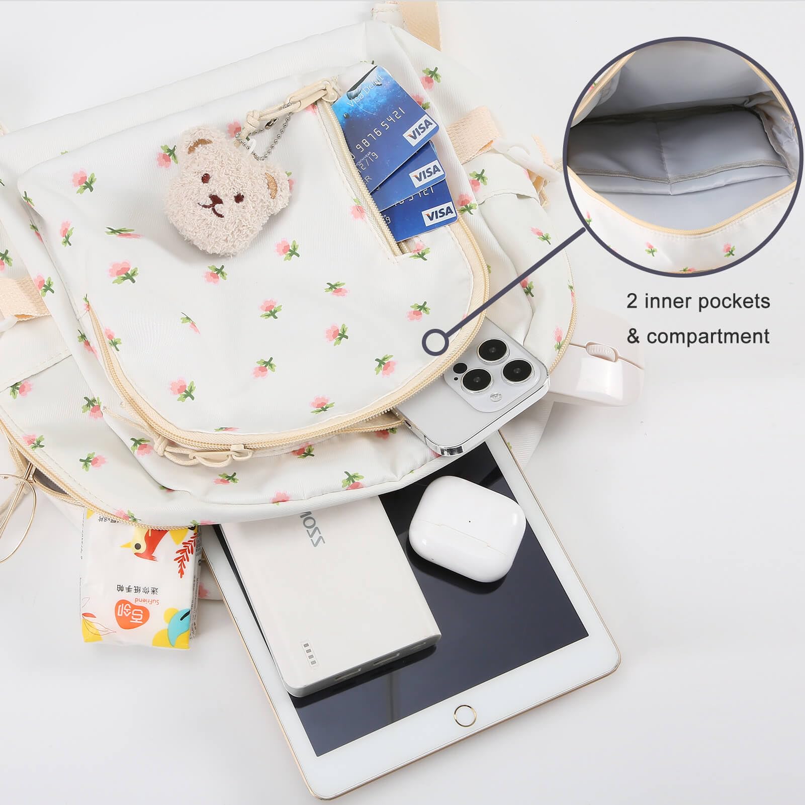 Cute Mini Backpack Purse for Girls & Teens - Small Aesthetic Backpack with Bear Pendant | School, Travel, Shopping & Everyday Use