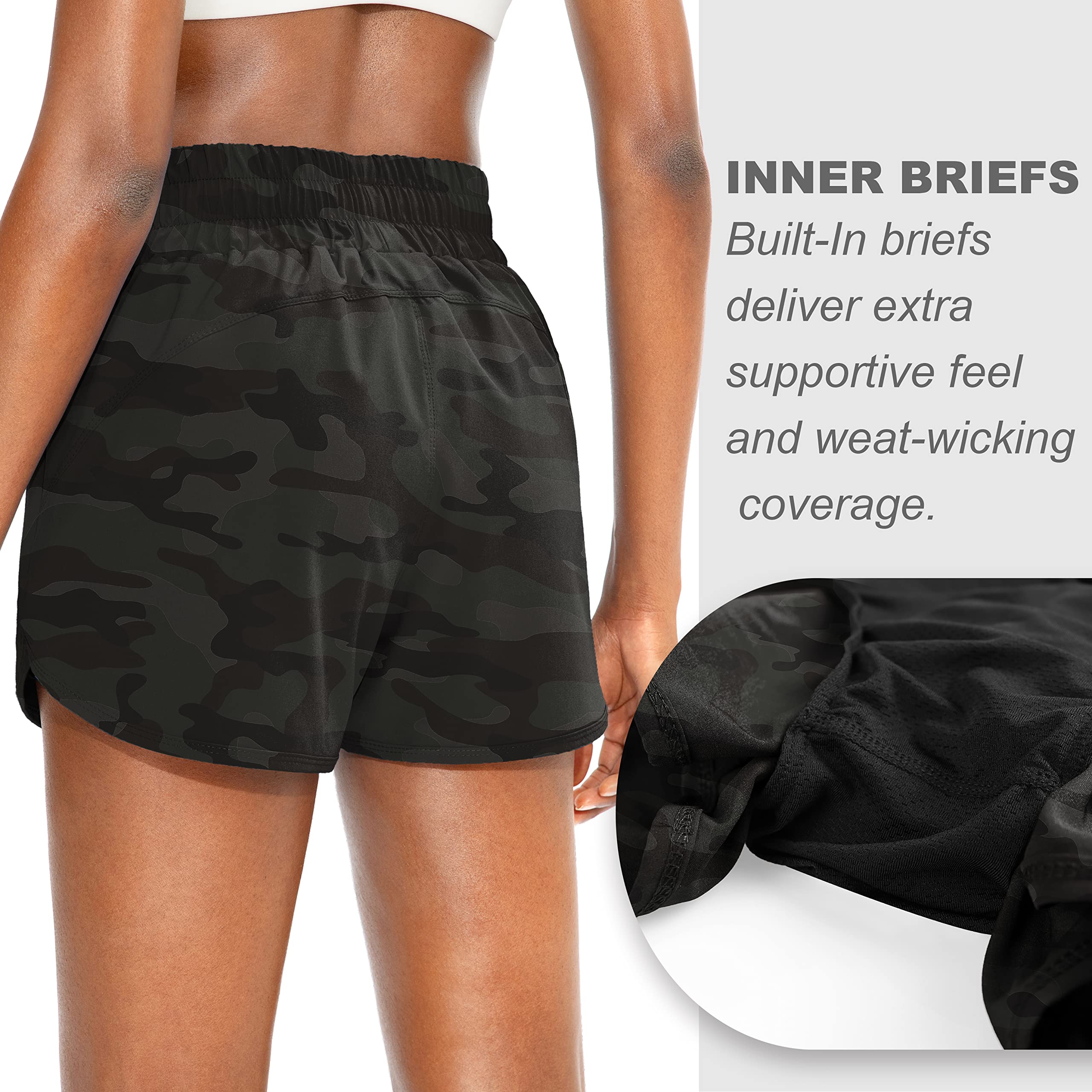 SANTINY High Waisted Running Shorts for Women with Zip Pockets - Breathable Athletic Workout Gym Shorts with Liner - Perfect for Jogging, Yoga & Fitness Training