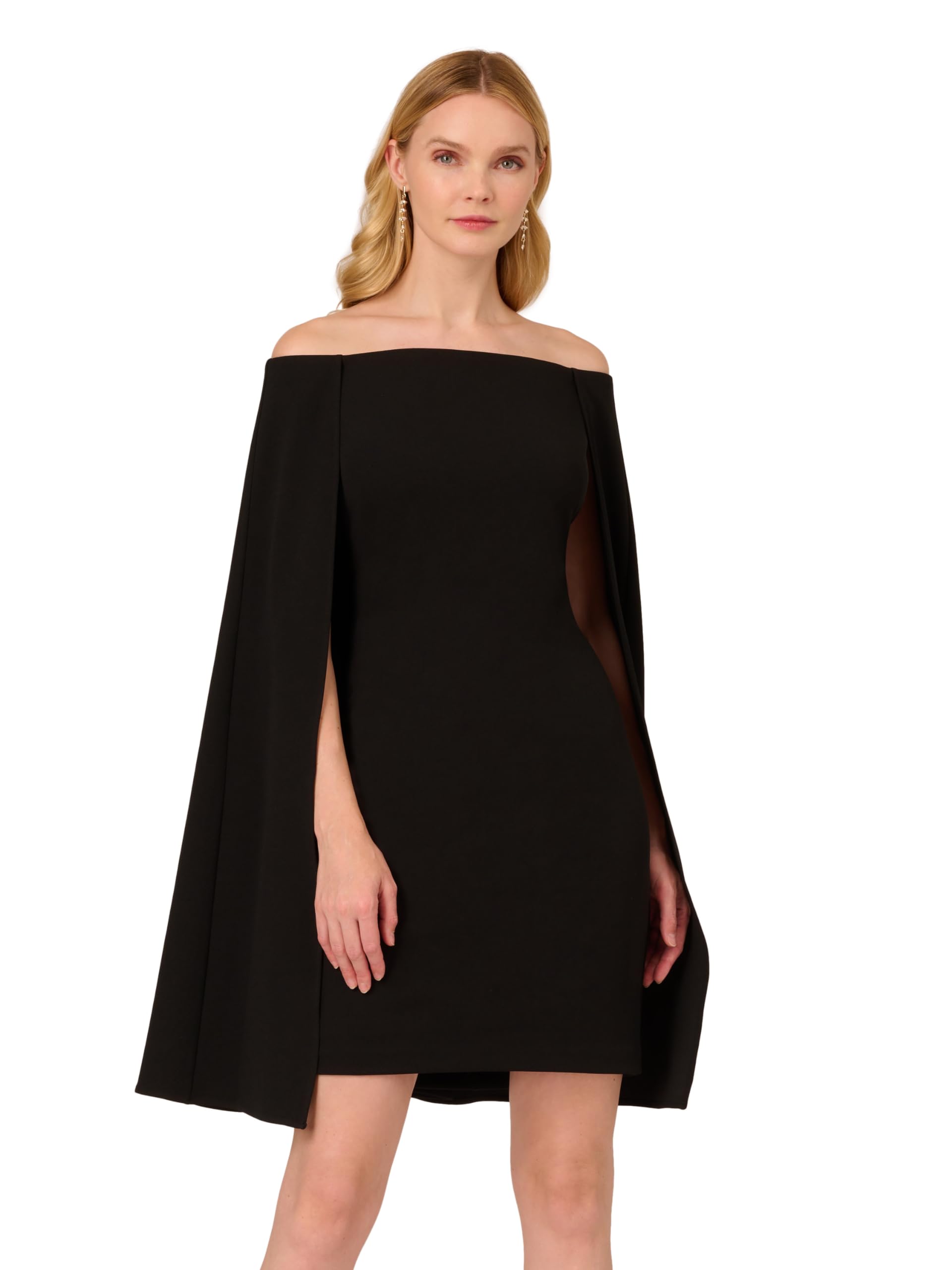 Adrianna Papell Women's Off Shoulder Cape Dress - Elegant Formal Gown for Evening Parties, Weddings & Special Occasions