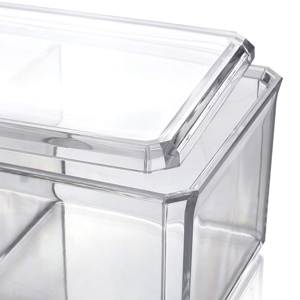 Acrylic Cotton Ball & Swab Organizer - 3 Compartment Dustproof Container for Makeup & Cosmetics - Bathroom & Vanity Storage