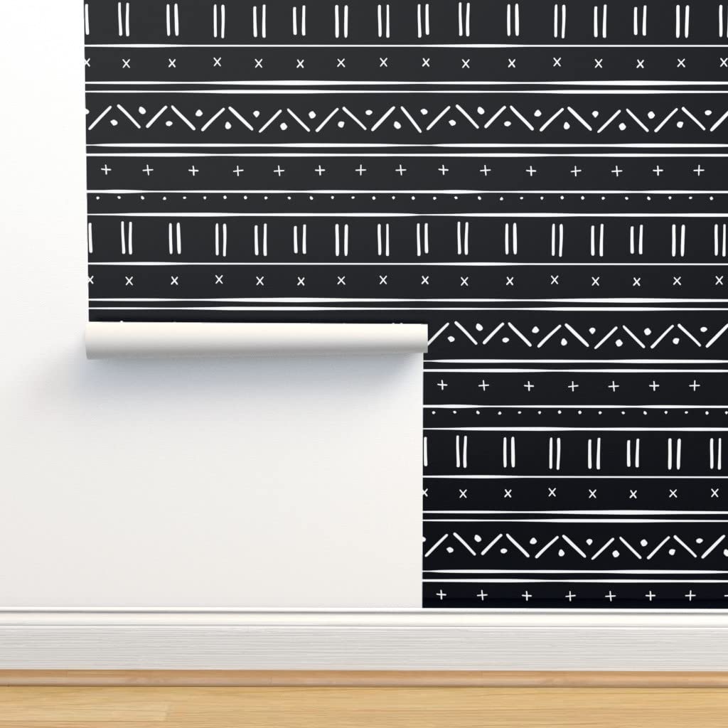 African Inspired Mudcloth Peel & Stick Wallpaper Swatch - Black & White Ethnic Tribal Design, Custom Removable Wallpaper by Spoonflower - Perfect for Bedroom, Living Room & Home Decor