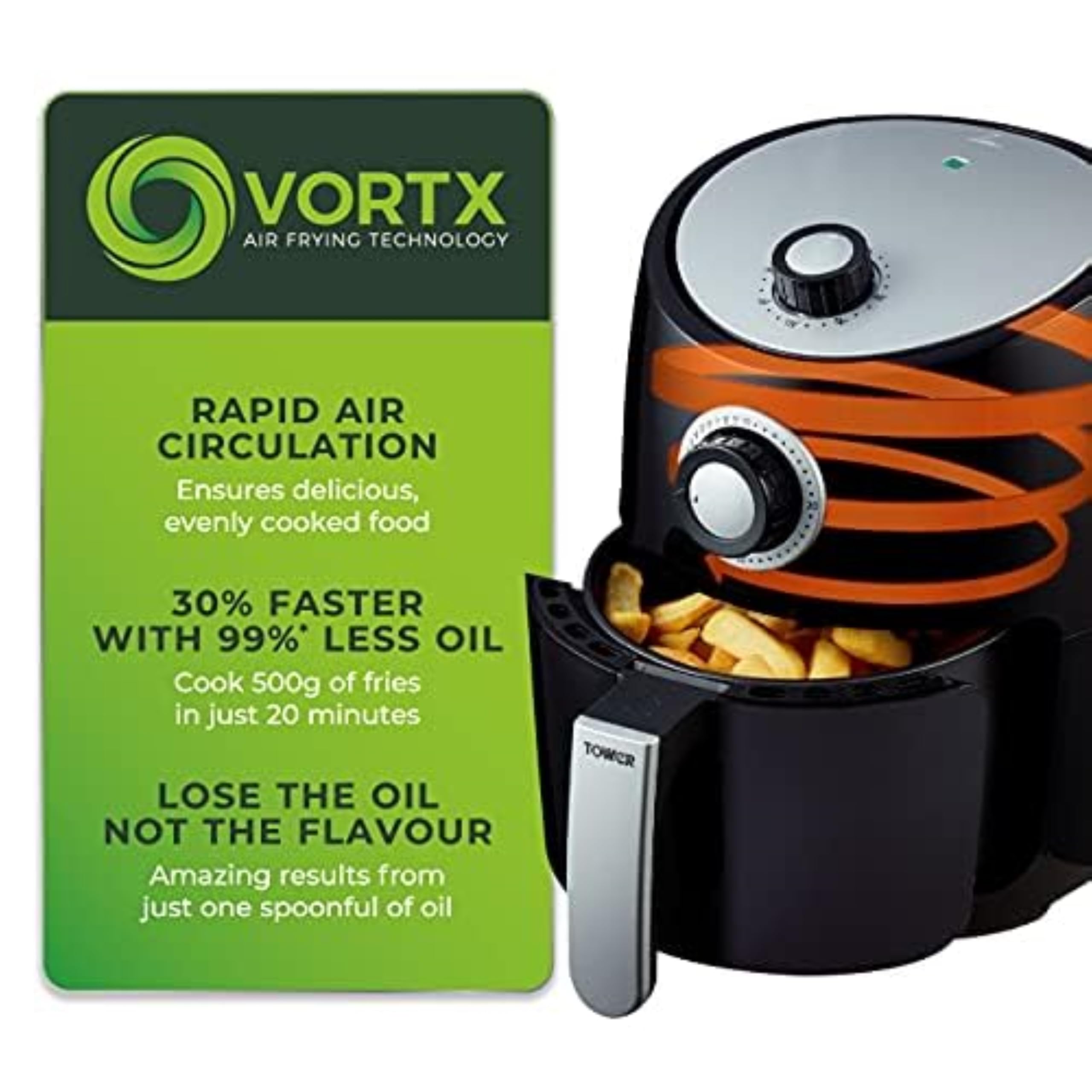 Vortex T17023 Manual Air Fryer Oven - 2.2L Black, Rapid Air Circulation, 30-Minute Timer | Healthy Frying, Crispy Snacks, Family Meals & Quick Cooking