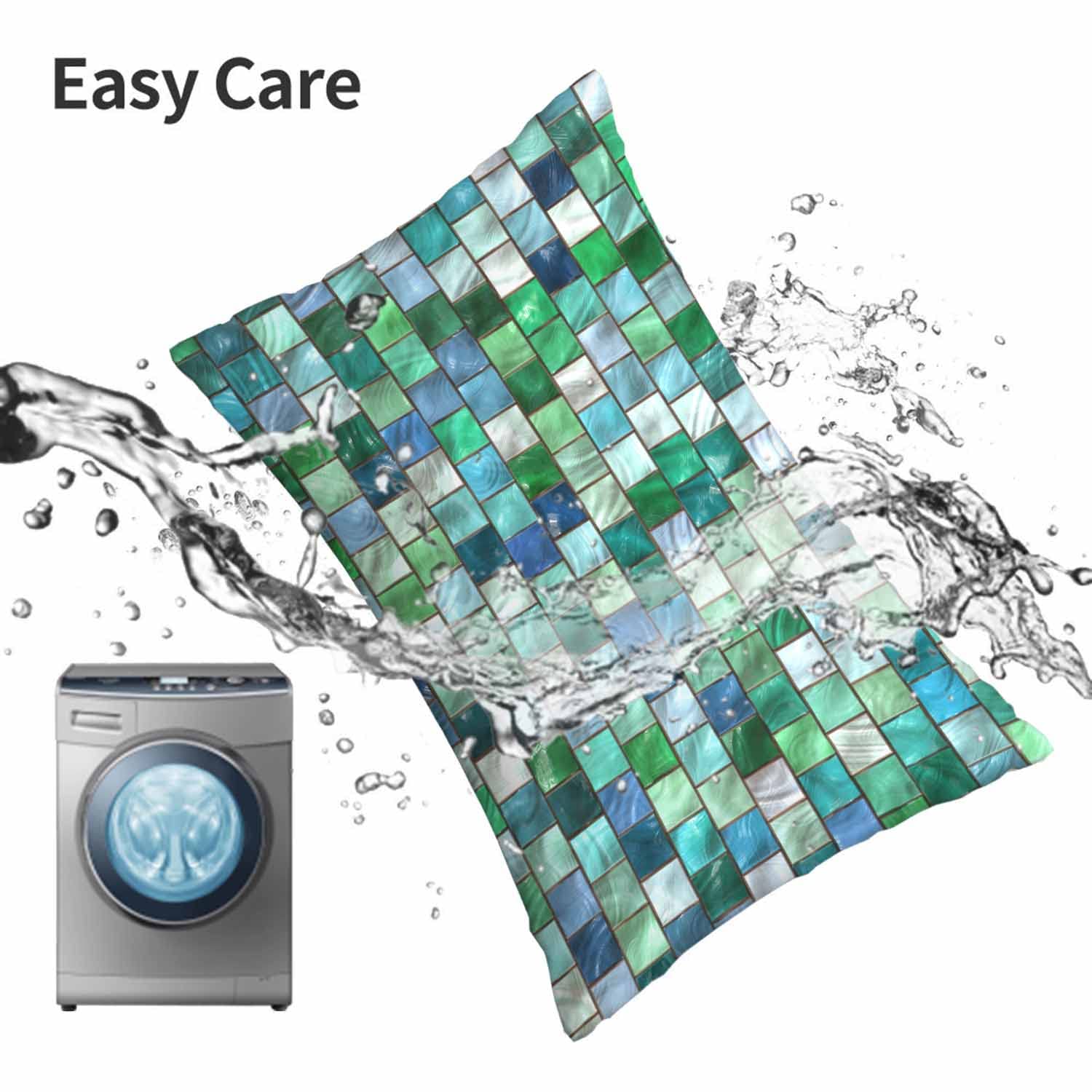 Premium Mugod Geometric Square Mosaic Pillow Cover - Blue & Green Decorative Throw Pillow Case 20x30 Inches for Sofa, Couch, Outdoor Furniture & Home Decor