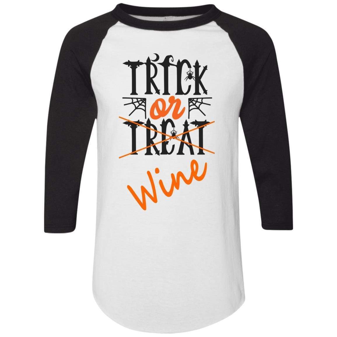Trick or Wine Halloween Colorblock Raglan Jersey - Women's Long Sleeve Baseball Tee for Costume Parties & Spooky Celebrations | WineyBitches.Co