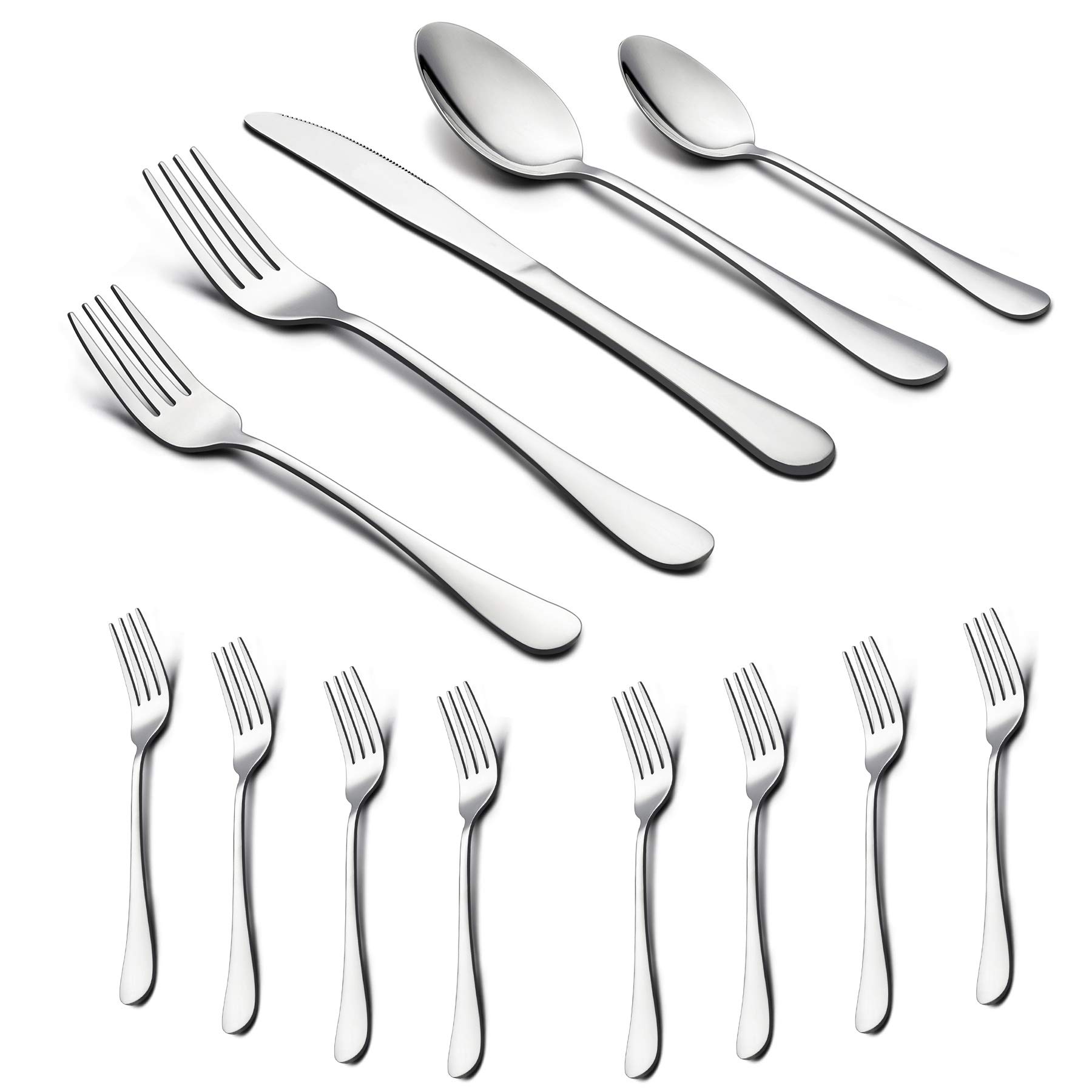 48-Piece Stainless Steel Silverware Set for 8 - Mirror Finish Flatware Cutlery with Extra Forks - Dishwasher Safe Tableware for Everyday Dining, Dinner Parties & Restaurant Use