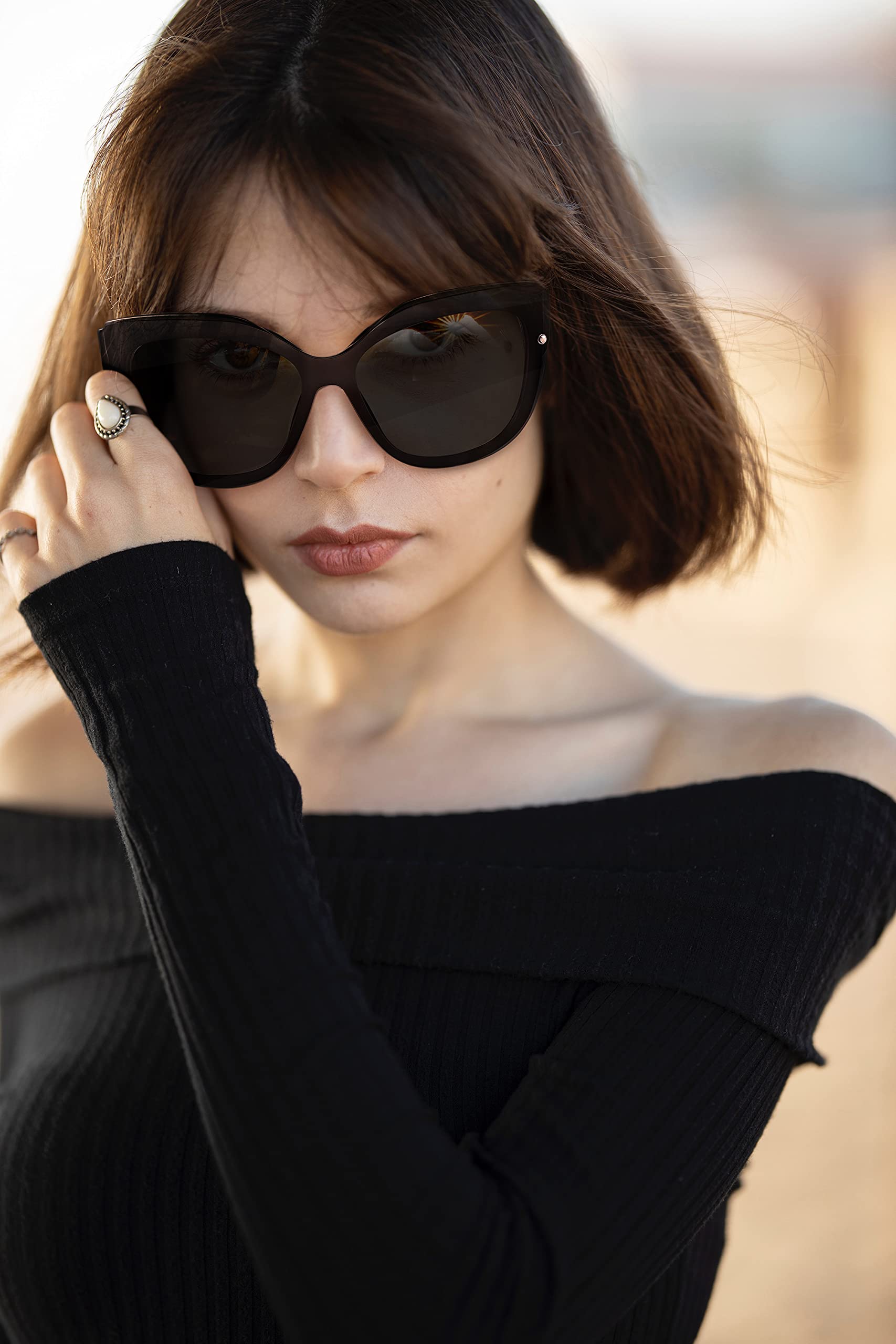 FEISEDY Polarized Cat Eye Sunglasses for Women & Men - Rimless Mirrored Oversized Retro Sunglasses - UV Protection Fashion Shades for Driving, Beach & Outdoor Activities - B2796