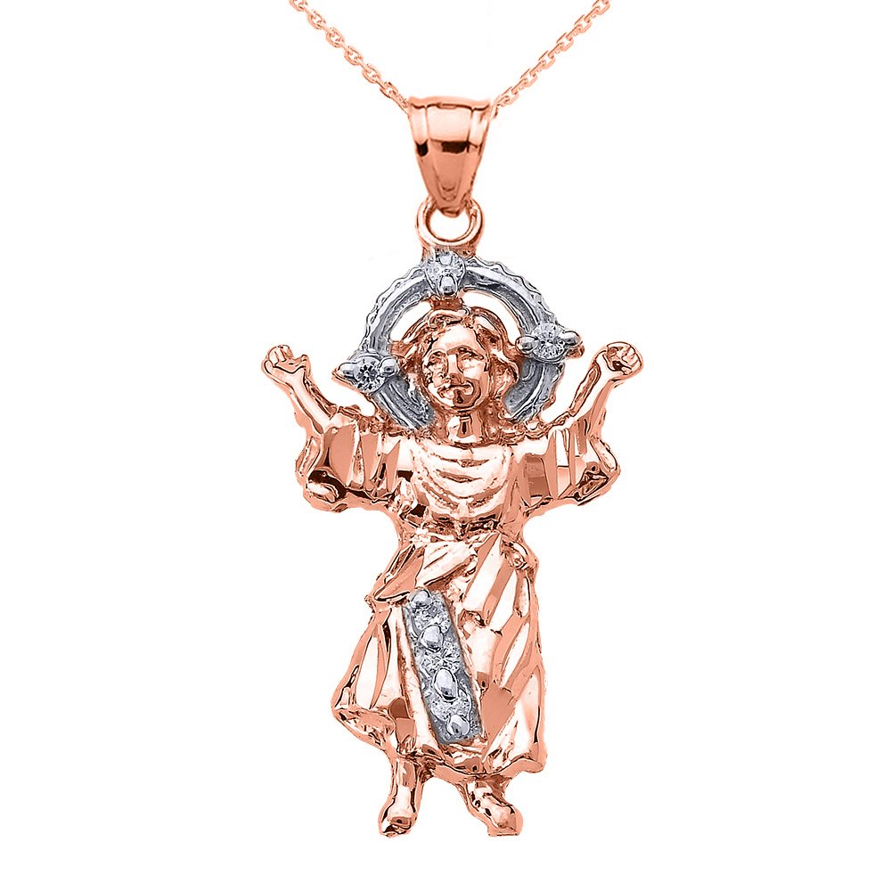 10K Rose Gold Baby Jesus Cubic Zirconia Pendant Necklace - Religious Jewelry for Women, Baptism Gift, First Communion, Christmas Present - Elegant Faith-Based Necklace for Daily Wear & Special Occasions