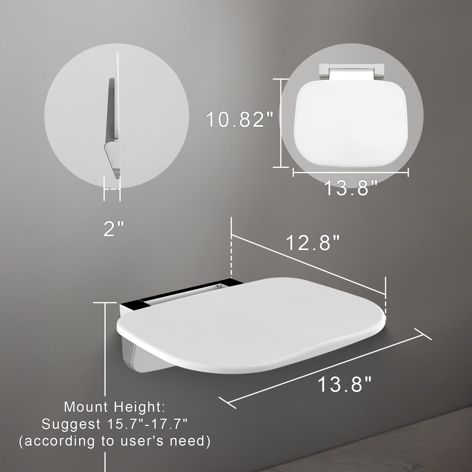 Foldable Shower Chair Wall Mounted - 400 LB Capacity Fold Down Shower Seat for Elderly, Adults & Disabled - White - Perfect for Small Bathrooms, Assisted Living & Safe Bathing