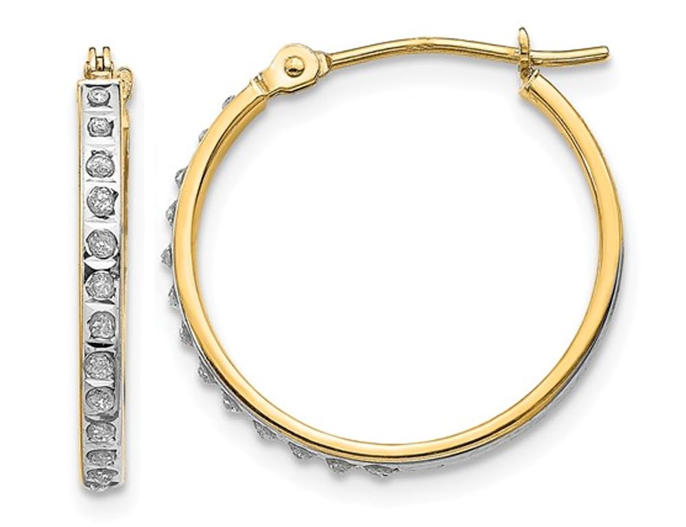 14K Yellow Gold Diamond Hoop Earrings - 3/4 Inch Hinged Accent Studs for Women | Perfect for Weddings, Parties & Everyday Elegance