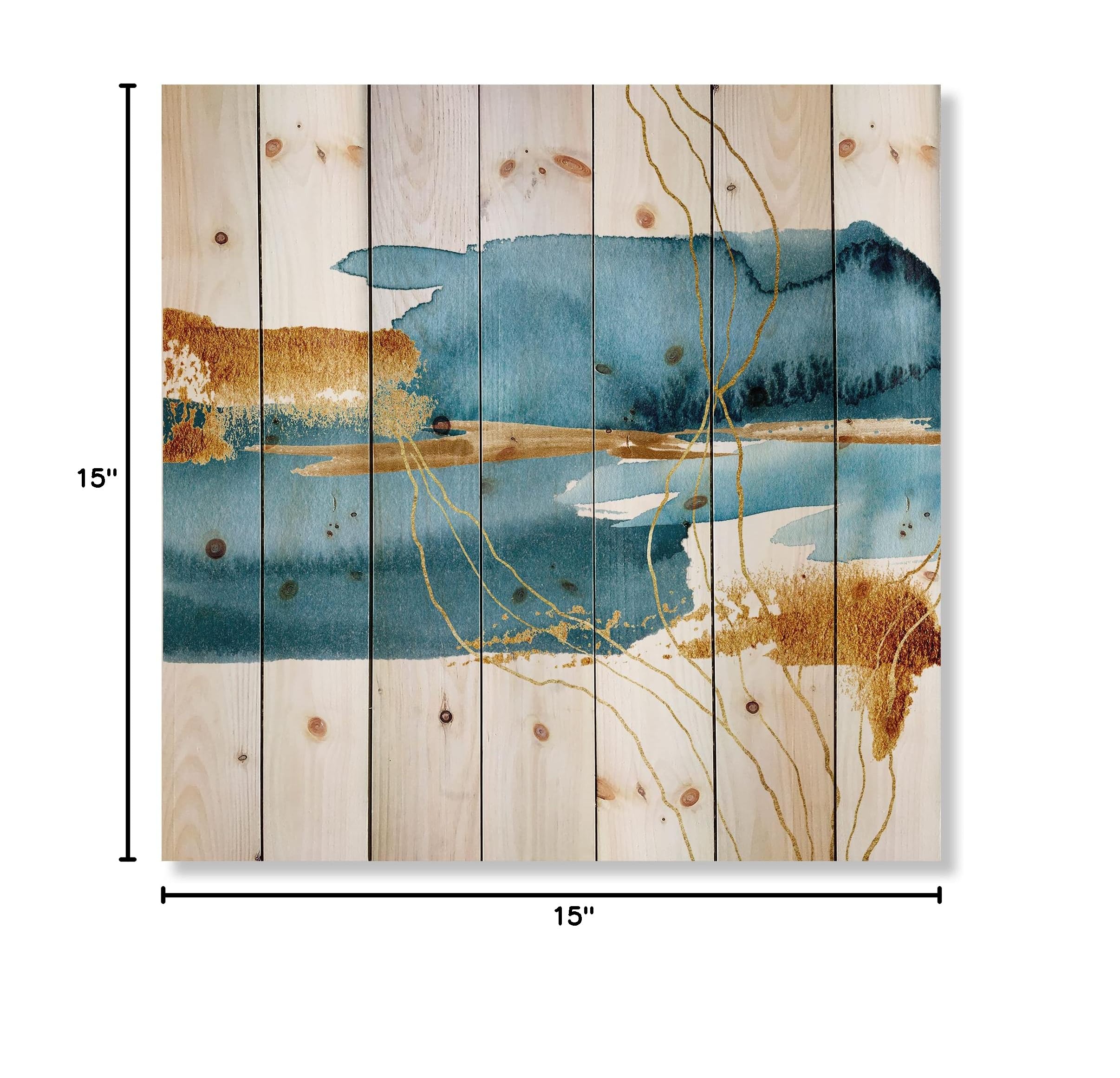 Blue Underwater Plant with Golden Laminaria Branch - Modern Wood Wall Art Decor, Large Abstract Pine Wood Panel Print - Perfect for Living Room, Bedroom & Office Wall Decoration