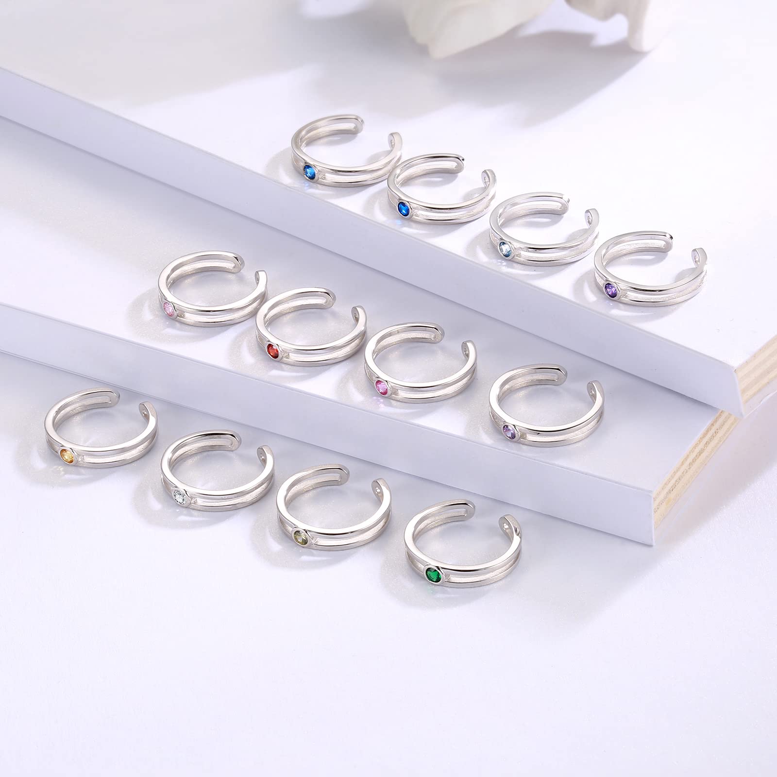 Adjustable Sterling Silver Toe Rings for Women with Birthstones - Minimalist Summer Jewelry for Beach Vacations, Pedicures & Boho Fashion