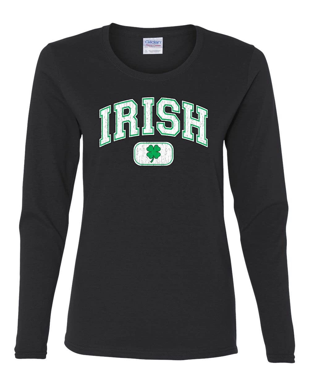 Vintage White Lucky Charm Irish Clover St. Patrick's Day Women's Graphic Long Sleeve T-Shirt | Cute Casual Tee for St. Paddy's Party, Irish Festival & Everyday Wear