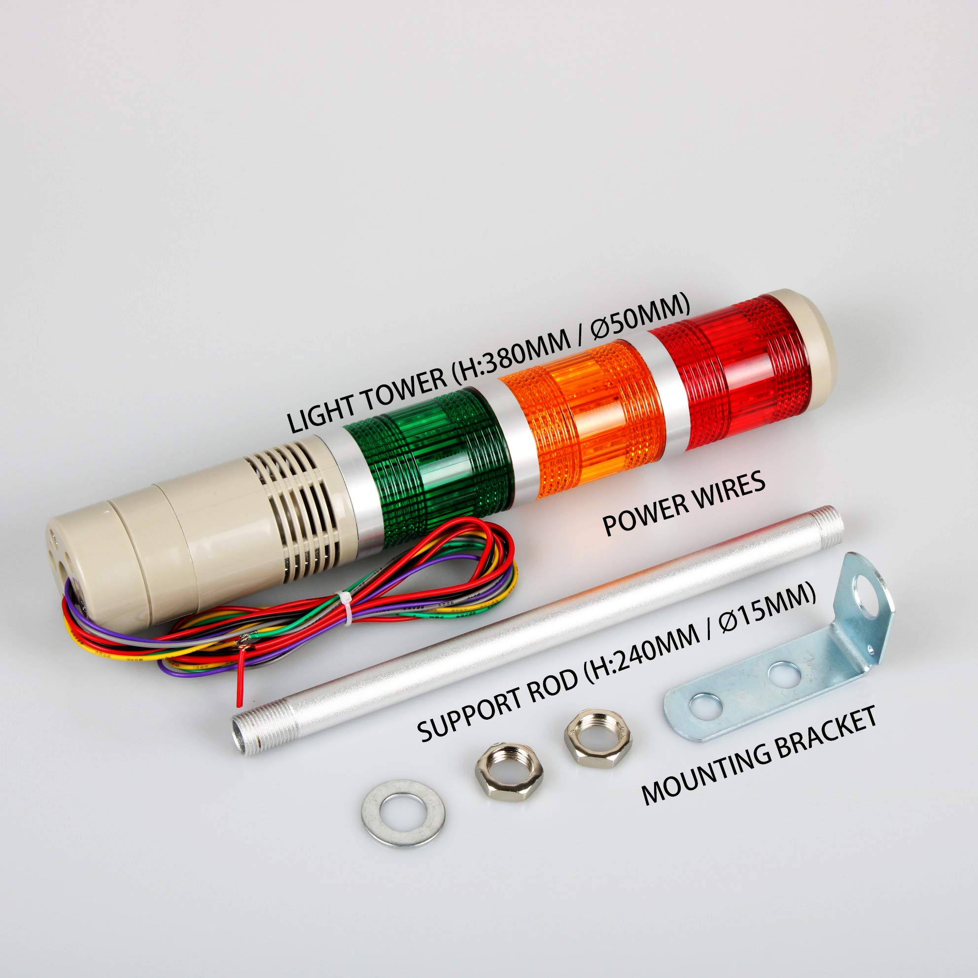 Luban Industrial Signal Tower - 3-Layer Stack LED Alarm Tower Lamp with Flash Indicator, 12V DC Steady ON Warning Light for Factory Safety | Machine Equipment Monitoring & Hazard Alert System