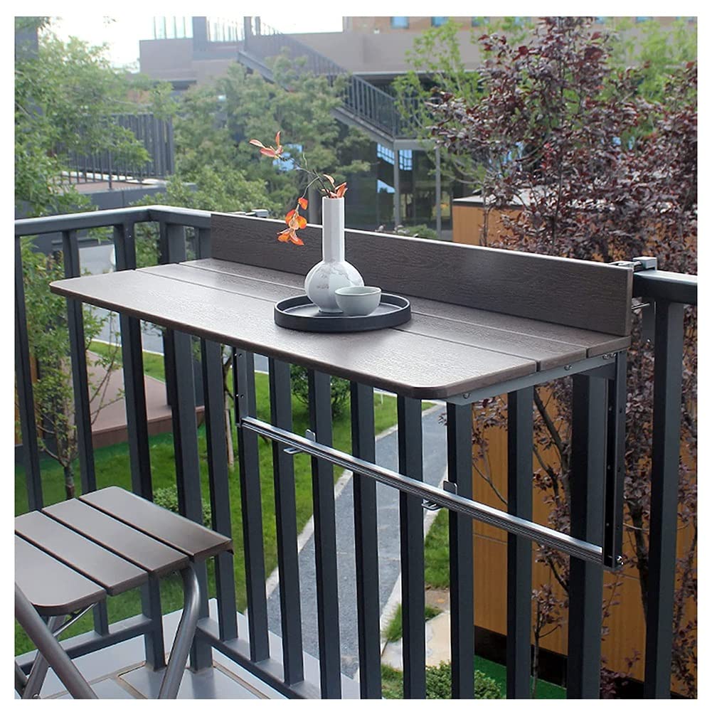 Adjustable Folding Wooden Balcony Bar Table for Railings - 100x27cm Brown Hanging Side Table for Coffee, Patio, Garden & Outdoor Deck Use