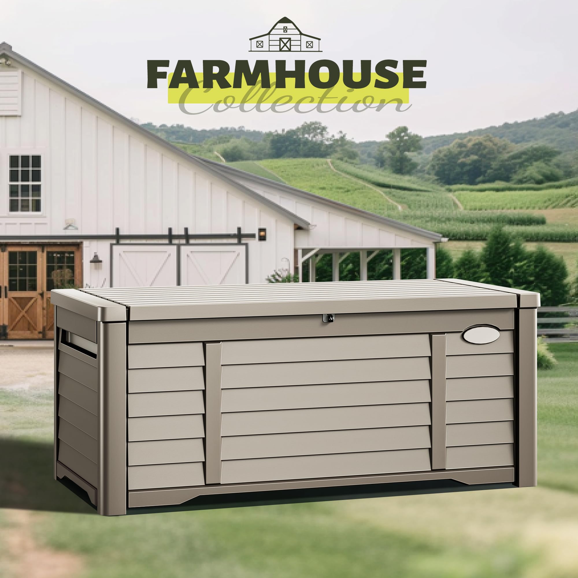 YITAHOME 120 Gallon Large Outdoor Storage Deck Box - Waterproof Patio Furniture with Lockable Lid for Pool Supplies, Garden Tools, Cushions - Durable Resin Storage Bench (Taupe) | Perfect for Backyard, Deck, Poolside & Garden Organization