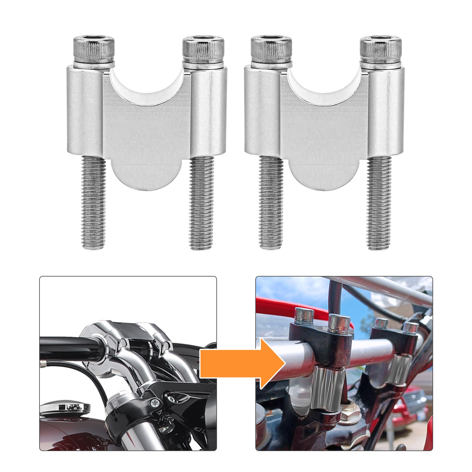 Yamaha ATV Dirt Bike 7/8'' Handlebar Risers - 30mm Motorcycle Bar Mount Clamp for Off-Road & Trail Riding Accessories