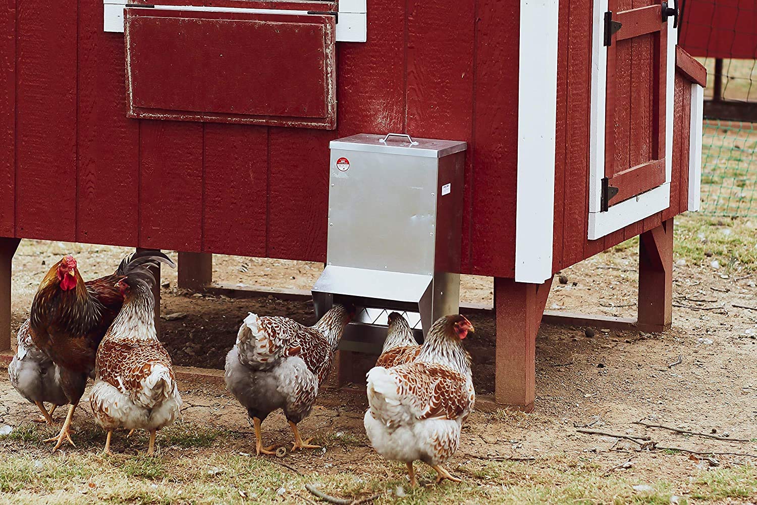 RentACoop Galvanized Chicken Trough Feeder - 25LB Capacity Weatherproof Poultry Food Dispenser with Lid for Hens, Ducks & Birds - Perfect for Backyard Coops & Farm Use