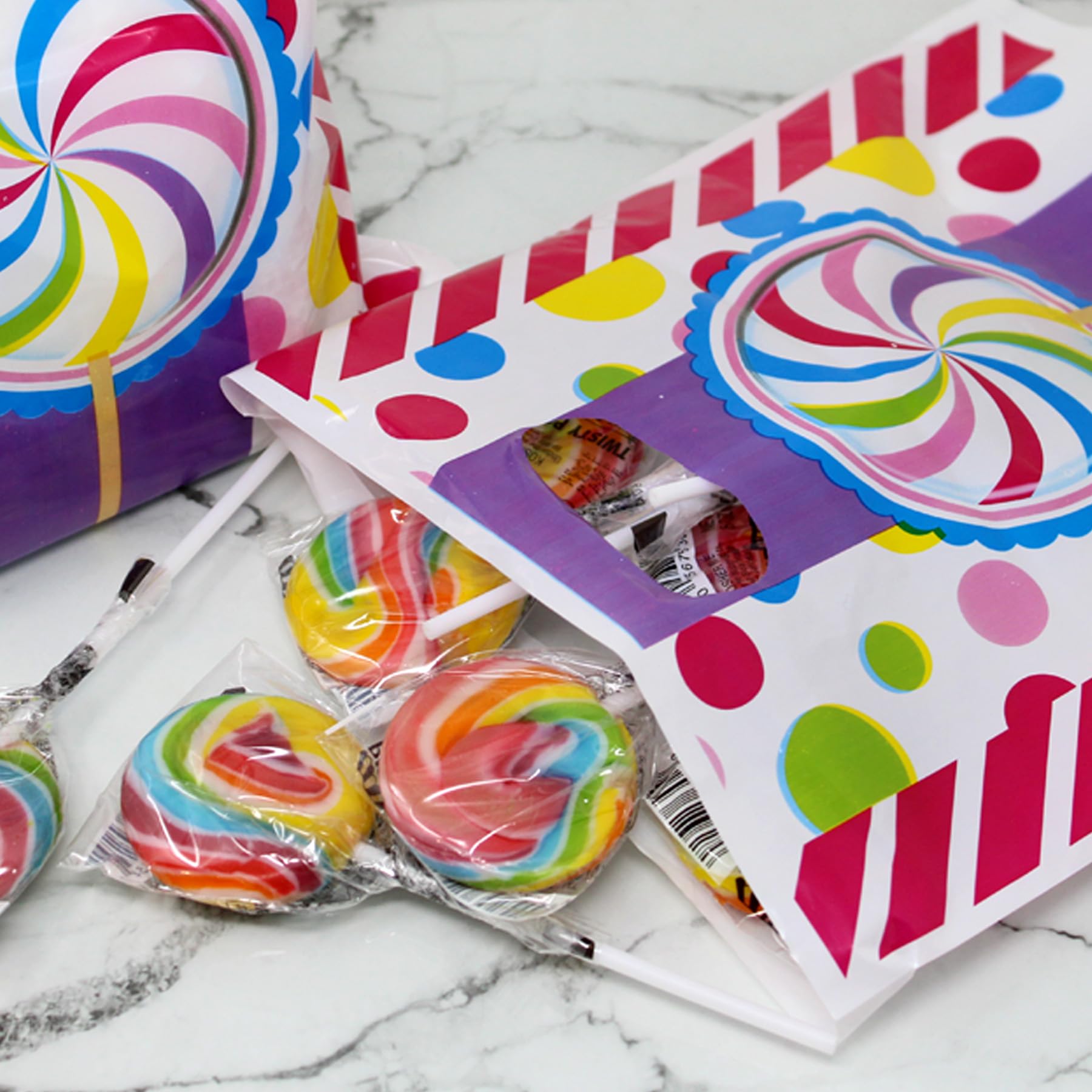 Candyland Party Favor Bags for Kids Bulk - 96 Pack Cute Plastic Goodie Bags with Handles for Birthday Party Supplies | Perfect for Candy Shoppe Parties, Kids Birthday Favors & Halloween Treat Bags