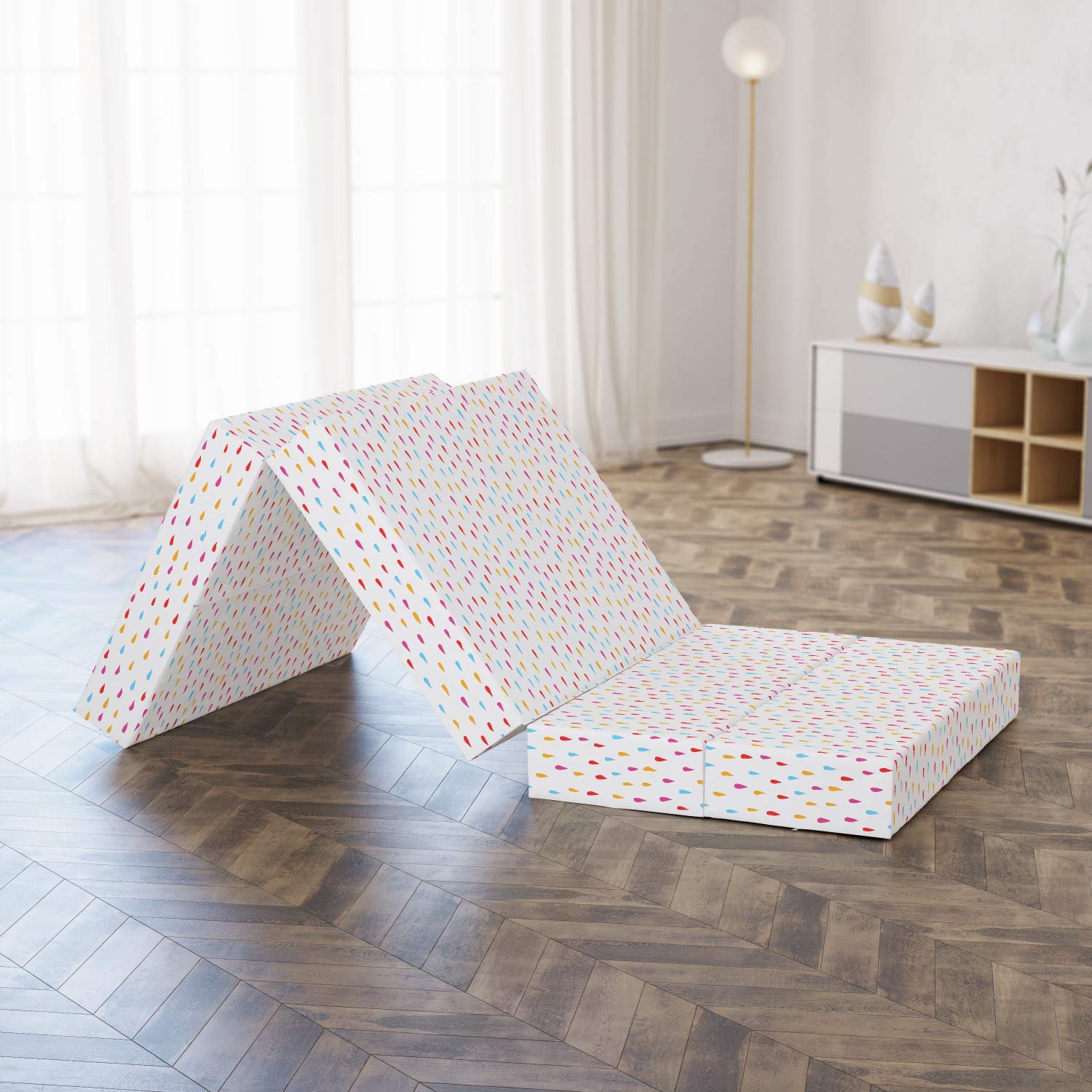 Ambesonne Abstract Foldable Mattress - Cheery Raindrops Design, Dark Coral & Pale Orange, 74.8