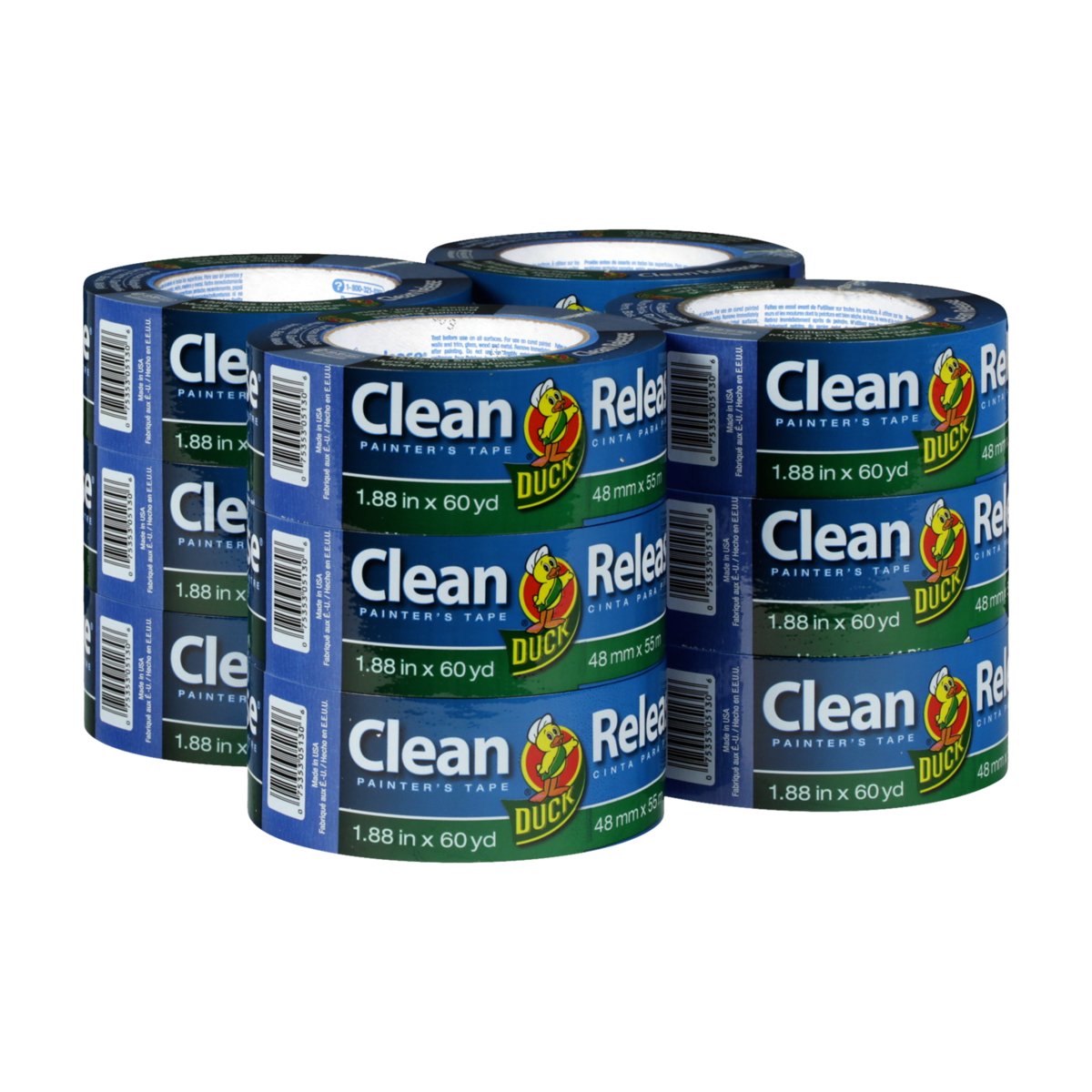 Premium Duck Clean Release Blue Painter's Tape - 2 Inch (1.88-Inch x 60-Yard) - 12 Rolls (720 Total Yards) - 284372 - Ideal for Home Painting, DIY Projects & Wall Protection