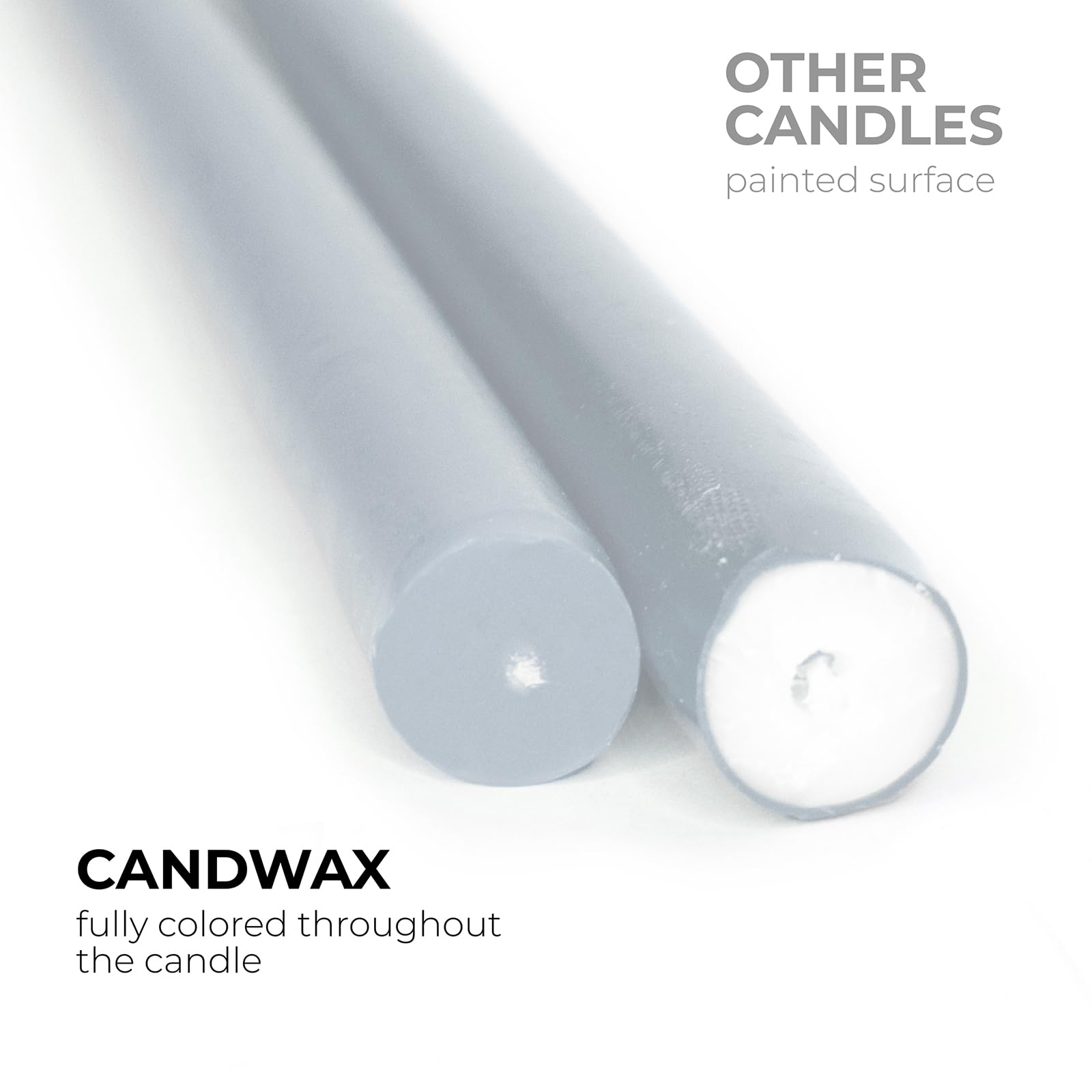 CANDWAX 12 Inch Unscented Taper Candles - Set of 12 Dripless Smokeless Slow Burning Candlesticks in Light Gray for Dining Table, Wedding Decor & Romantic Ambiance