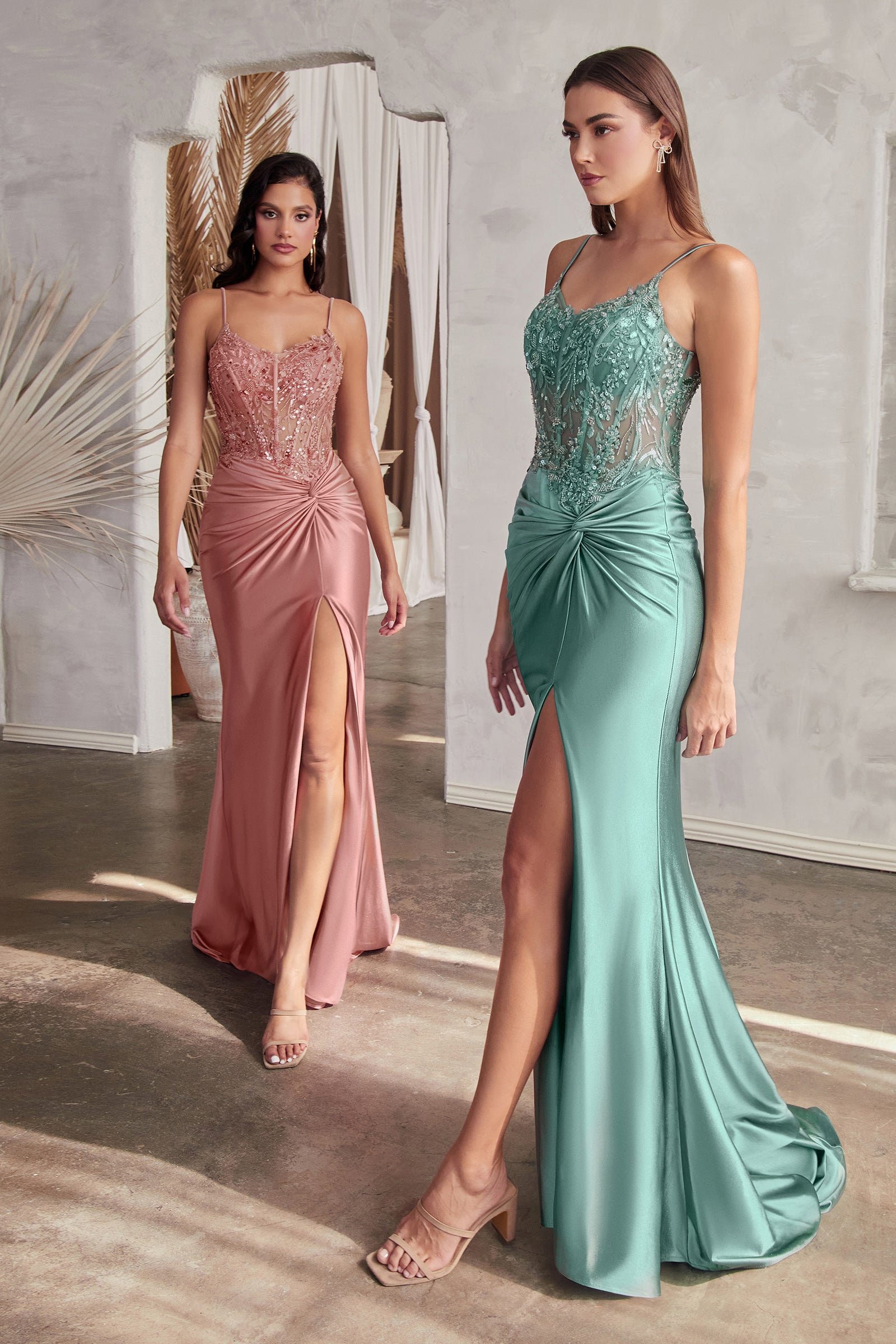 Flori Gown - Elegant Fitted Satin Evening Dress with Embellished Bodice for Prom, Wedding & Special Occasions