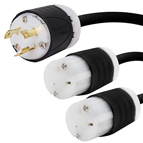 NEMA L6-30P to 2x 6-20R Y Splitter Cord - 10ft 20A/250V for Power Tools & Equipment