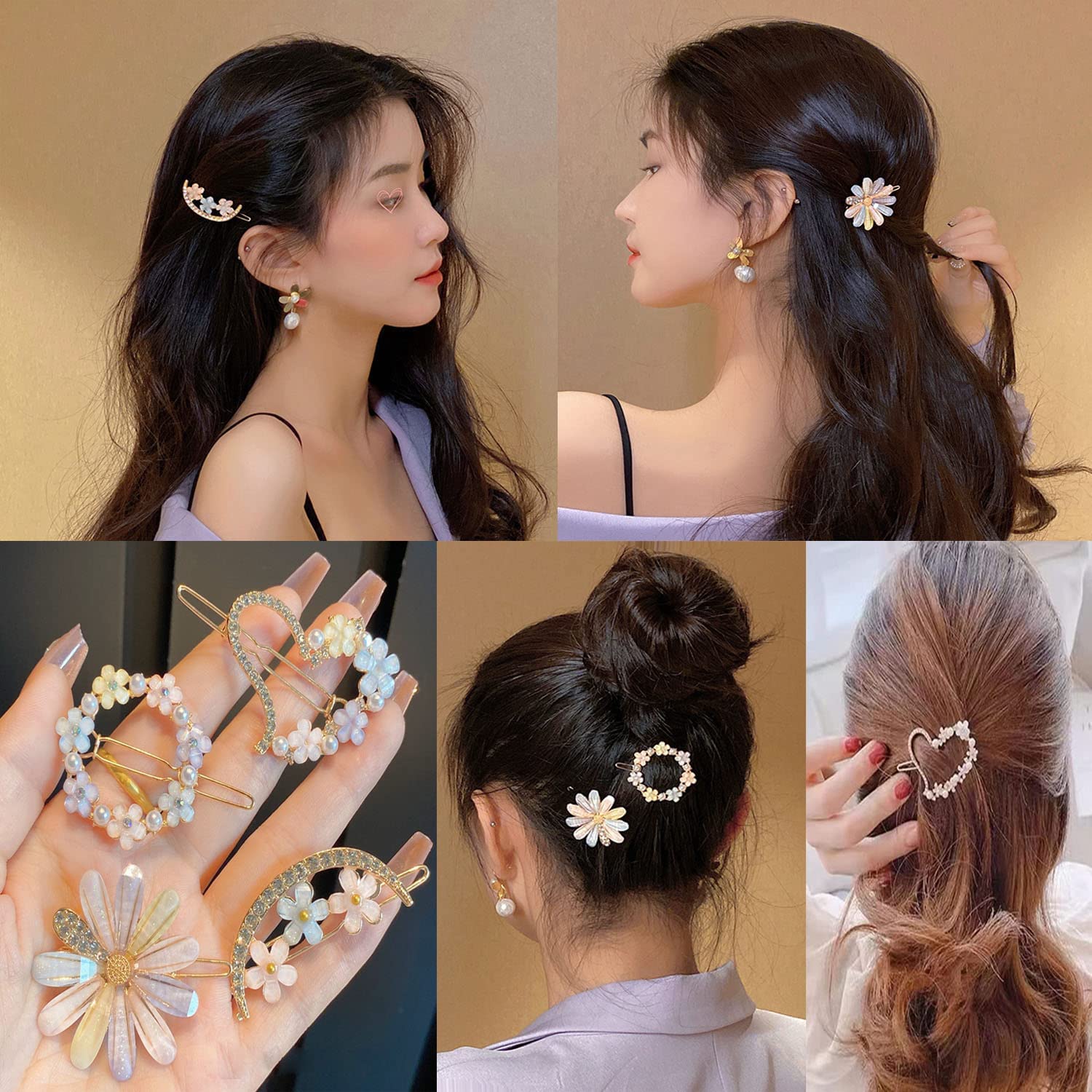 Latest Korean Fashion Flower Hair Clips Set - 12 Pcs Floral Hairpins for Women & Girls | Perfect for School, Parties & Daily Styling
