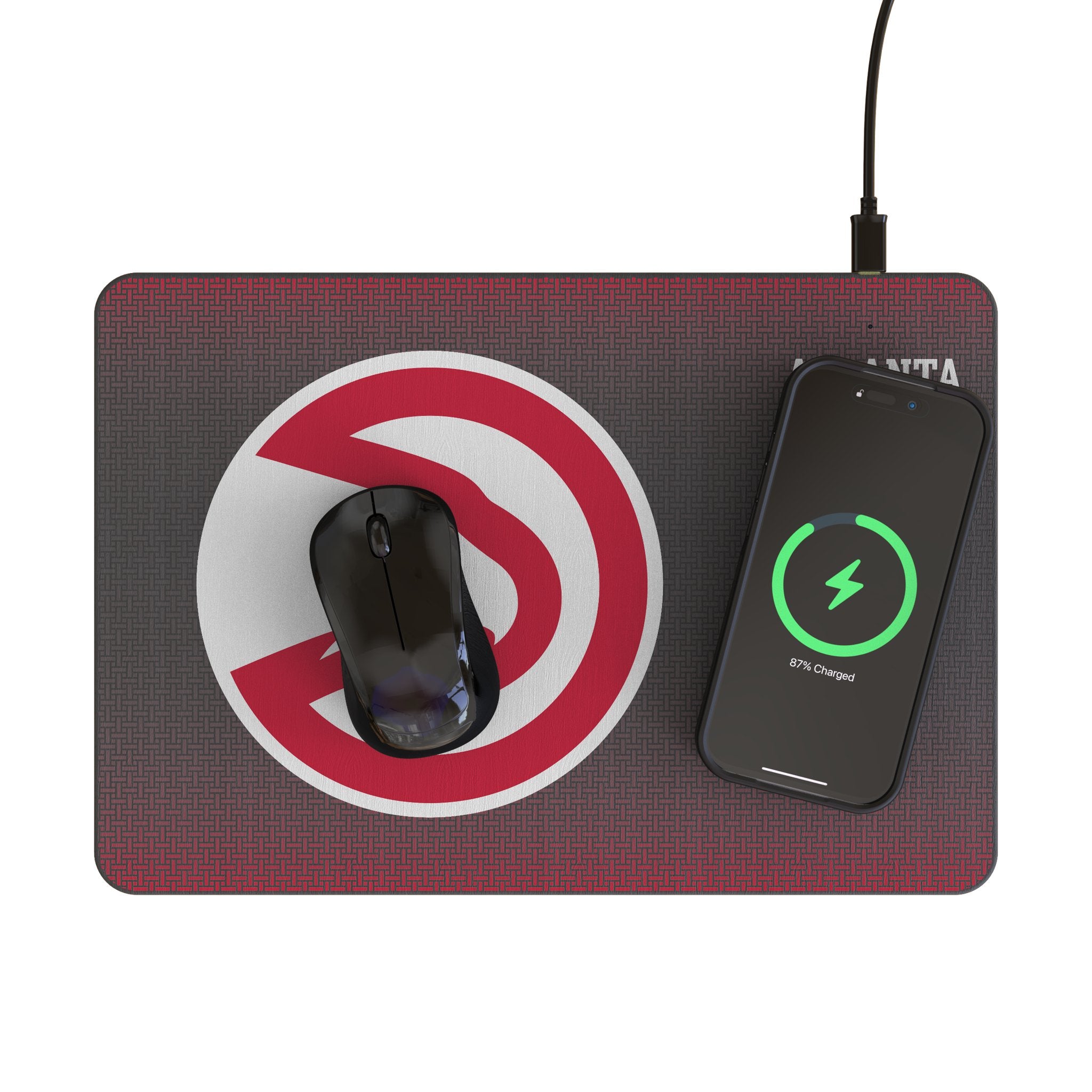 Atlanta Hawks NBA Wireless Charging Mouse Pad - 15W Fast Qi Charger for iPhone, Samsung, AirPods - Perfect for Office, Gaming & Home Desk Setup