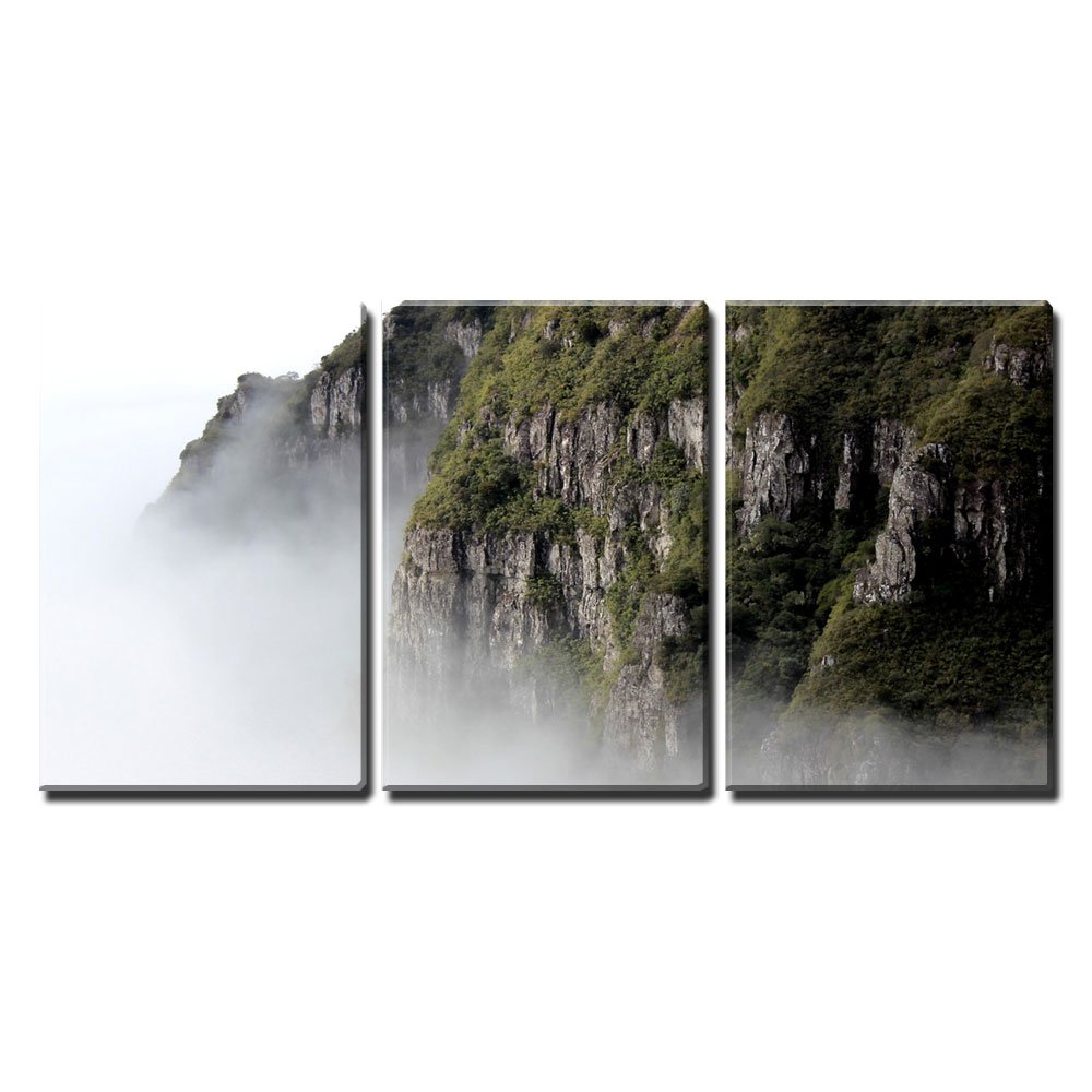 wall26 - 3 Piece Canvas Wall Art Print - Grand View of Misty Mountains Landscape - Modern Framed Home Decor for Living Room, Bedroom & Office - Stretched & Ready to Hang - 24x36 Inches (3 Panels)