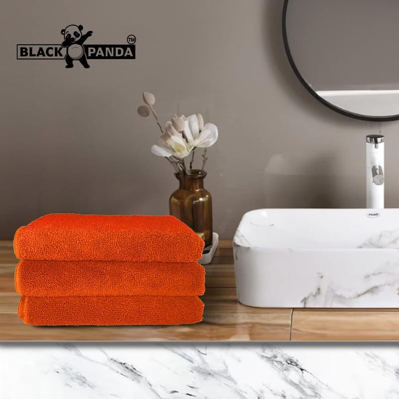 BLACK PANDA Microfiber Cleaning Cloths 40x40cm - 3 Pack High Loop Orange Towels (400 GSM) - Thick, Lint-Free & Streak-Free Multipurpose Cleaning Cloths for Kitchen, Car, Windows & Household Cleaning