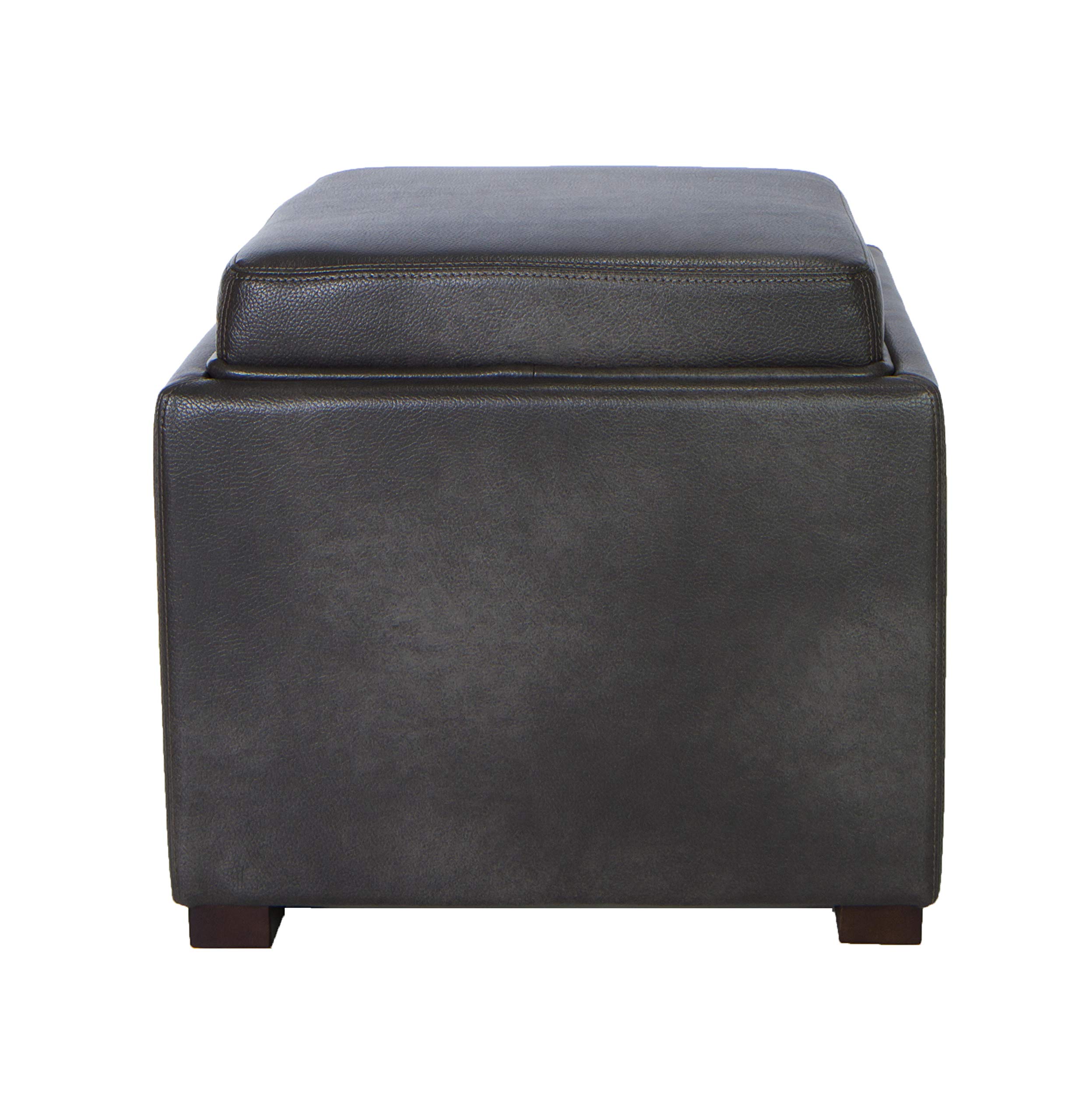 Cortesi Home Mavi Grey Wood Top Storage Cube Ottoman with Bonded Leather - Stylish Living Room Footrest, Bedroom Storage, and Coffee Table Organizer