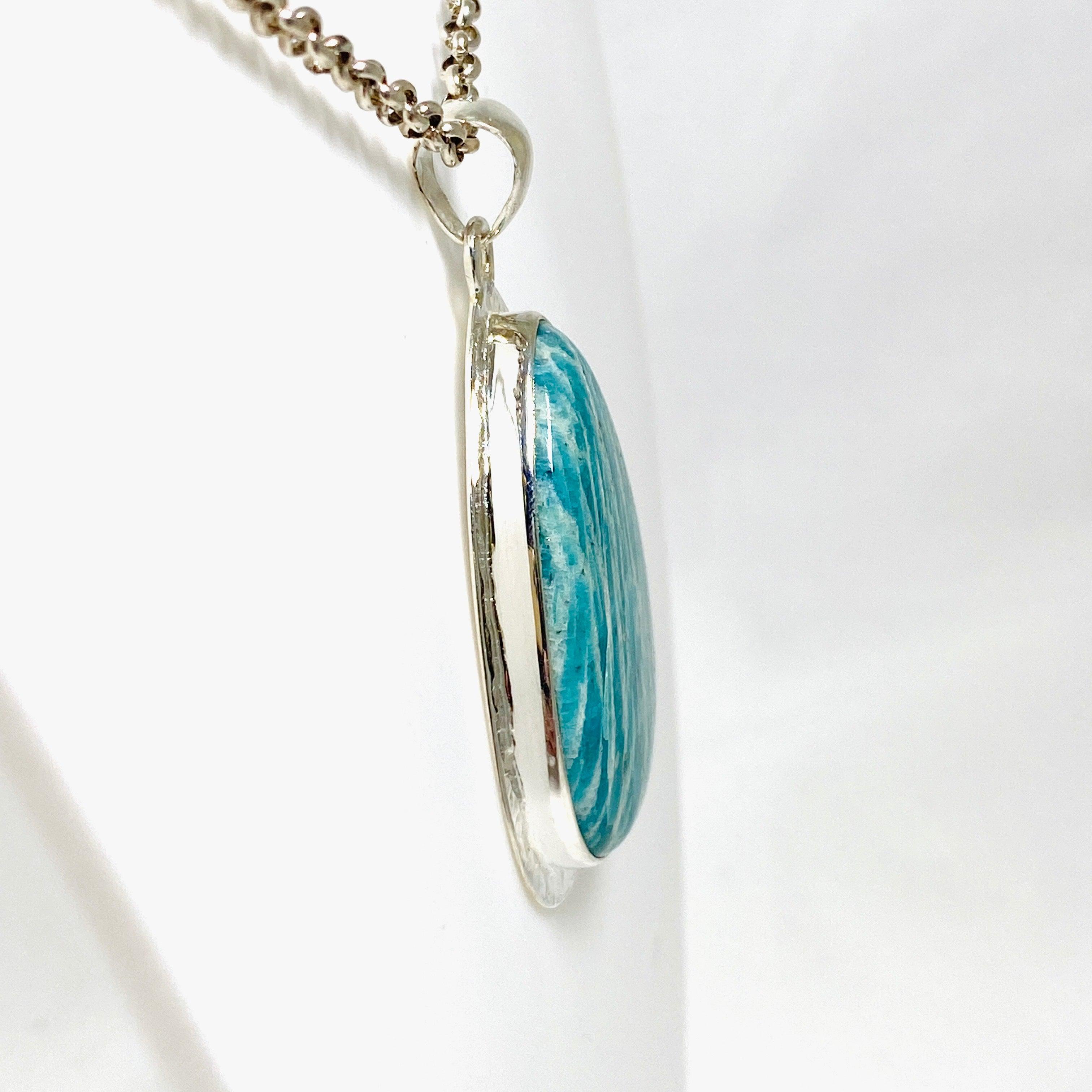 Amazonite Teardrop Pendant Necklace - Handcrafted Hammered Sterling Silver Setting KPGJ3754 | Boho Chic Jewelry for Women, Gift for Her, Spiritual Healing Crystal
