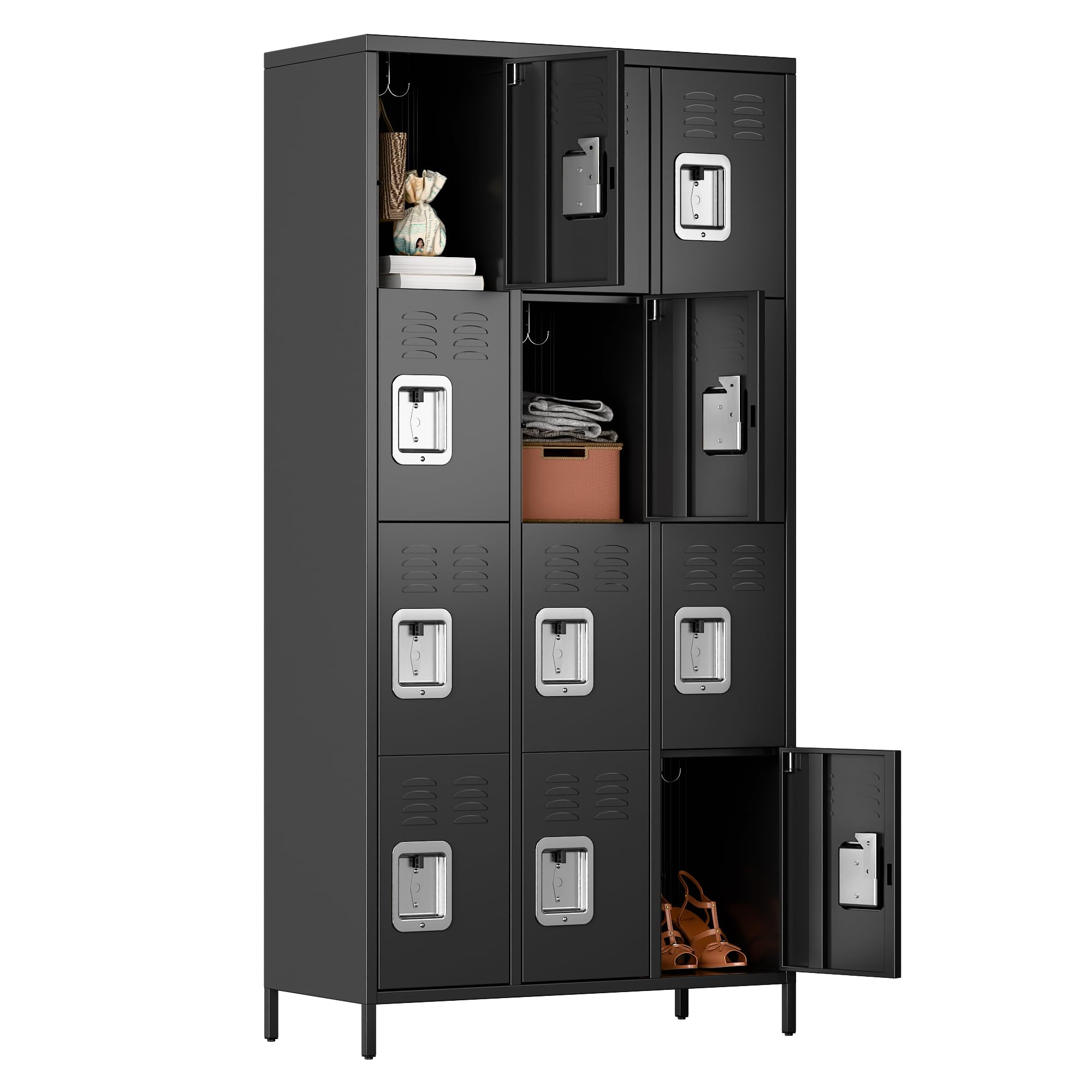 12-Door Metal Locker Organizer - Heavy Duty Storage Cabinet for School, Gym, Office, Home & Garage - Employee & Student Lockers - Easy Assembly Black Locker - Perfect for Sports Equipment, Work Supplies & Personal Belongings Storage