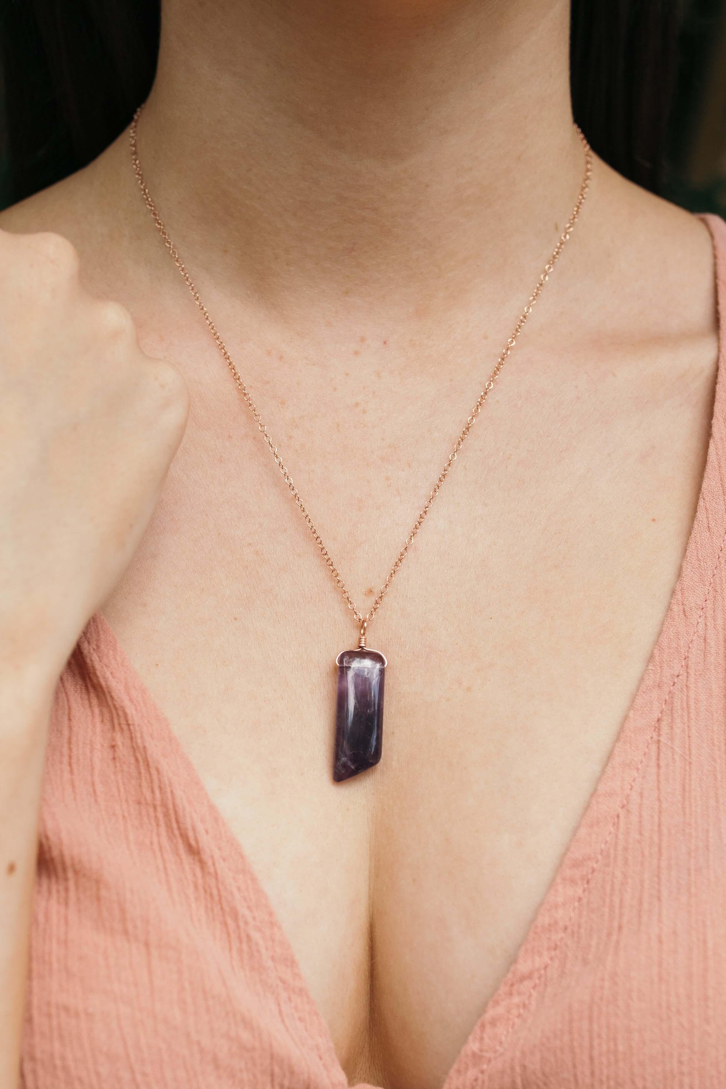 Natural Smooth Purple Amethyst Crystal Point Necklace - Healing Stone Jewelry for Meditation, Energy Cleansing & Spiritual Gifts