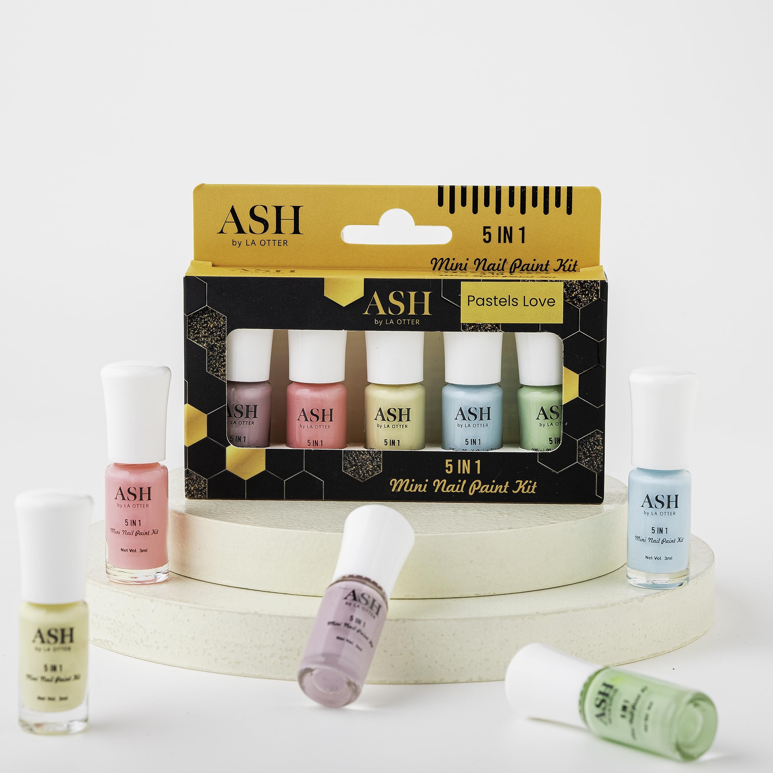 ASH Mini Nail Paint Kit - 5 in 1 Pastel Colors Nail Polish Set for DIY Manicure at Home, Salon & Travel | Perfect for Gift, Party & Everyday Nail Care