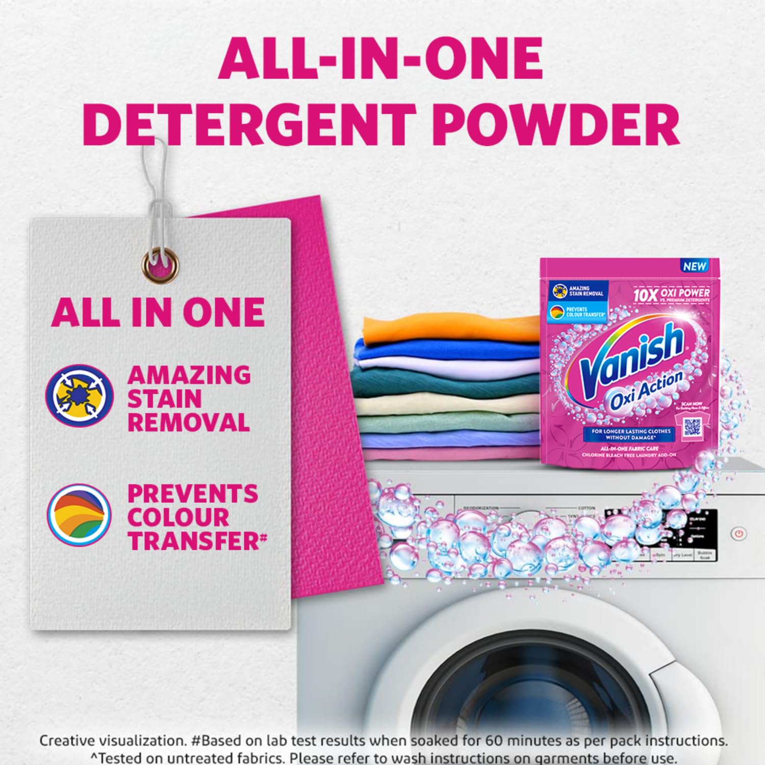 Vanish Oxi Action Stain Remover Laundry Detergent Powder - 100g | Powerful Whitening & Brightening | Removes Tough Stains from Clothes, Sheets & Fabrics | Ideal for Laundry, Travel & Home Use