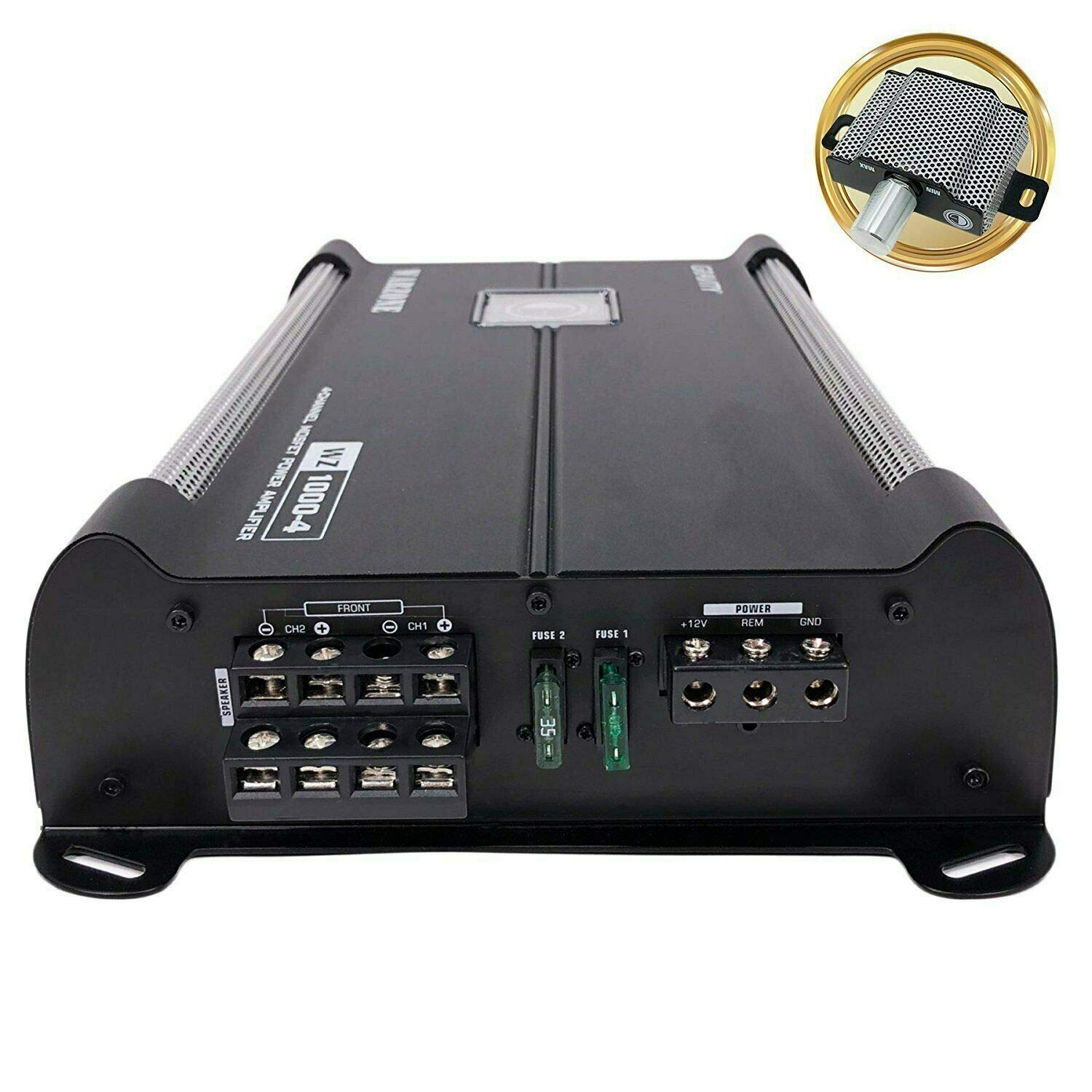 Gravity 1000.4 Class AB Car Amplifier 1000W 2/4 Ohm Stable 4-Channel MOSFET Power Supply for Subwoofers & Speakers - 2nd Gen with Phone Holder Bundle - Perfect for Car Audio Systems & Road Trips