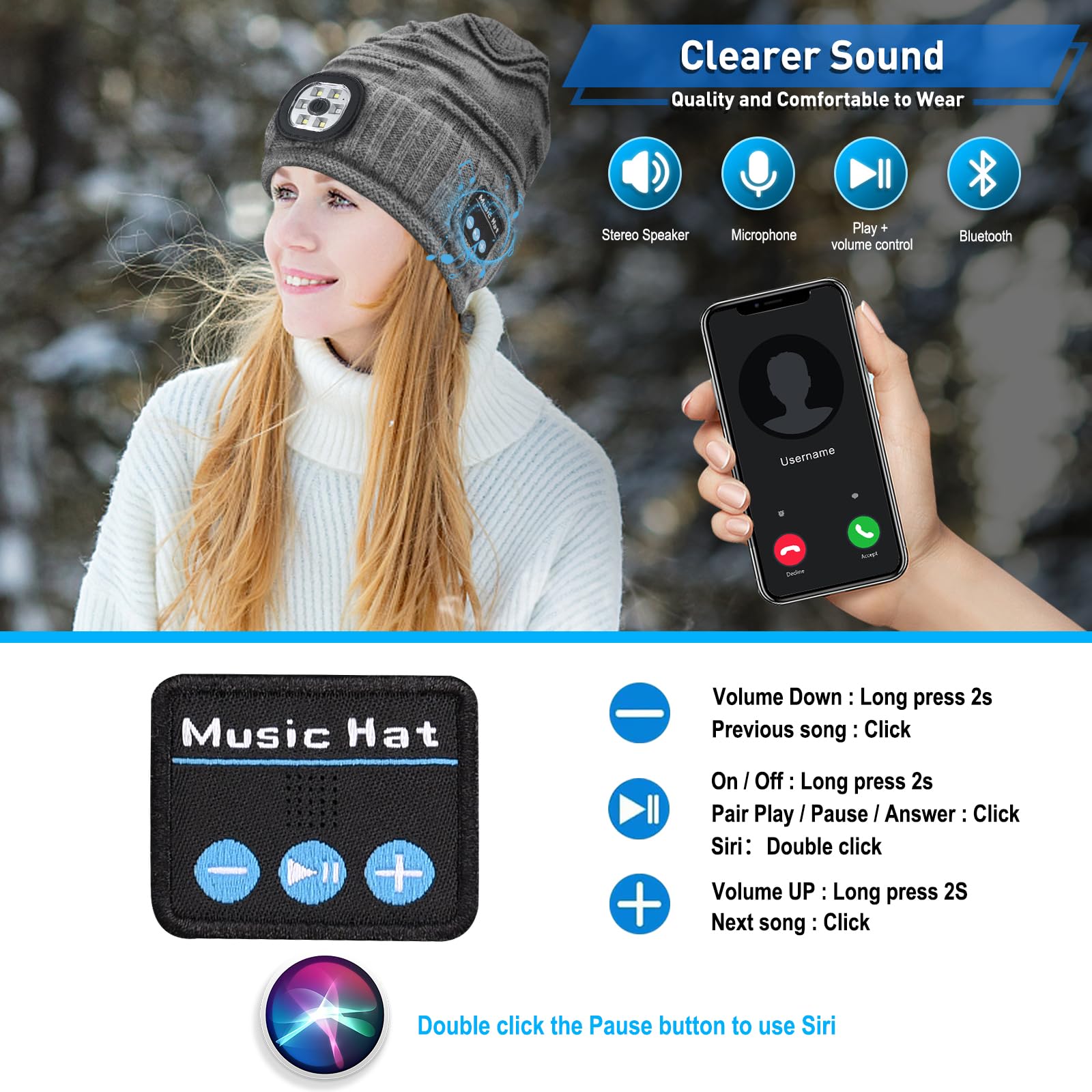 Bluetooth Beanie Hat for Men - Wireless Headphone Winter Cap with Built-in Speaker, Perfect Stocking Stuffer Gift for Dad, Husband & Boyfriend - Great for Christmas, Skiing, Running & Outdoor Activities