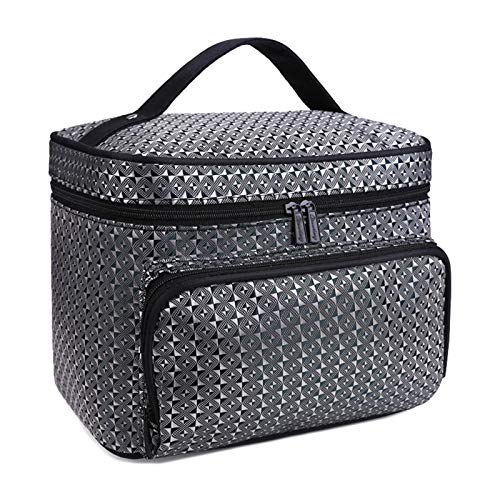 Hacoly Large Capacity Cosmetic & Toiletry Travel Bag for Women & Men - Waterproof Multi-Function Makeup Organizer with Rhombus Design (Silver) - Perfect for Air Travel, Gym, Camping & Daily Use