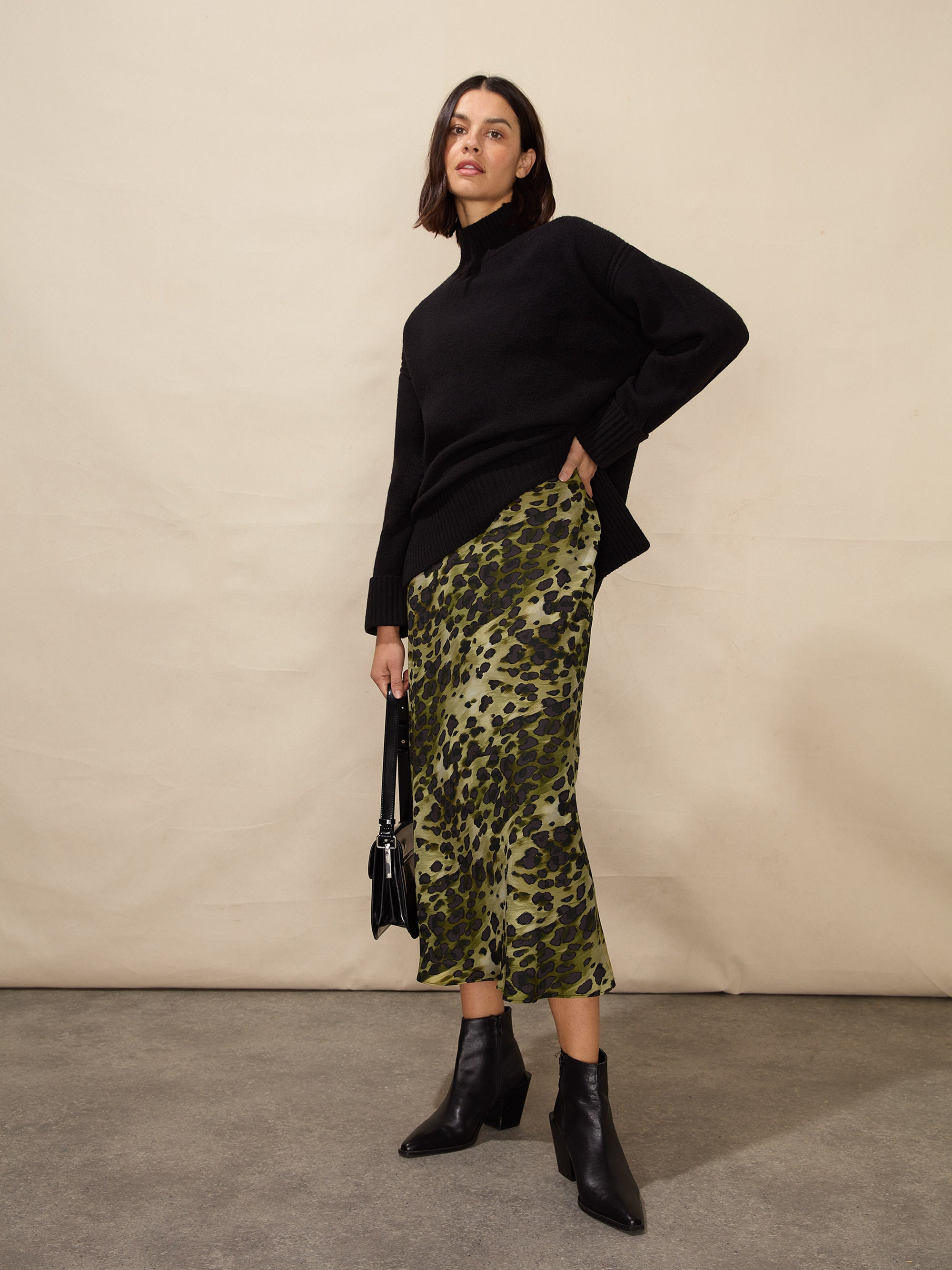 Petite Soft Leopard Print Bias Cut Skirt for Women - Flowy A-Line Mini Skirt for Casual Outfits, Date Night & Office Wear