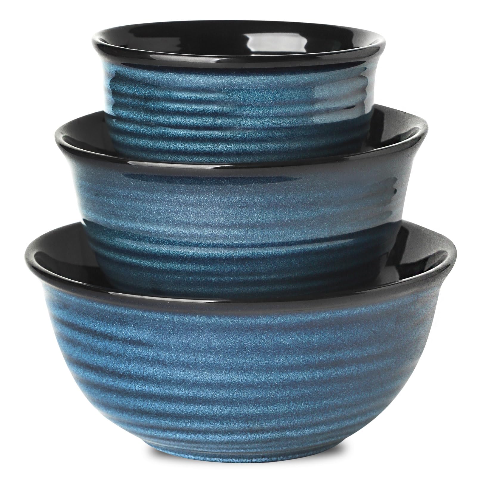 Hasense 3-Piece Ceramic Mixing & Serving Bowls Set (65oz/40oz/20oz) - Microwave & Dishwasher Safe Nesting Bowls for Pasta, Soup, Salad, Cereal, Ramen - Perfect for Holiday Dinners, Meal Prep & Kitchen Storage - Blue