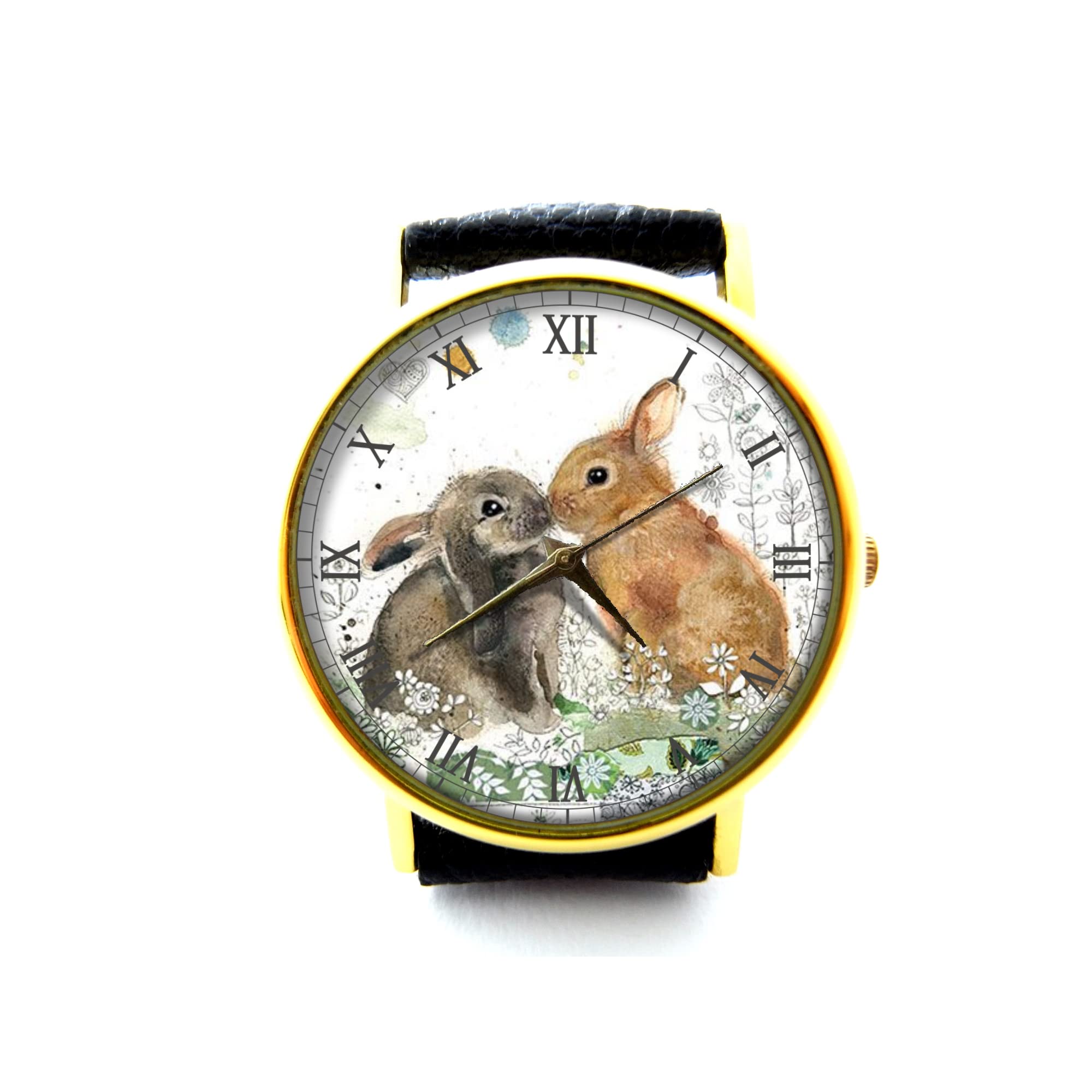 Bunny Love Leather Watch for Women & Men - Vintage Rabbit Design Unisex Timepiece with Jewelry Accents | Perfect for Casual Wear, Gifts, and Bunny Lovers