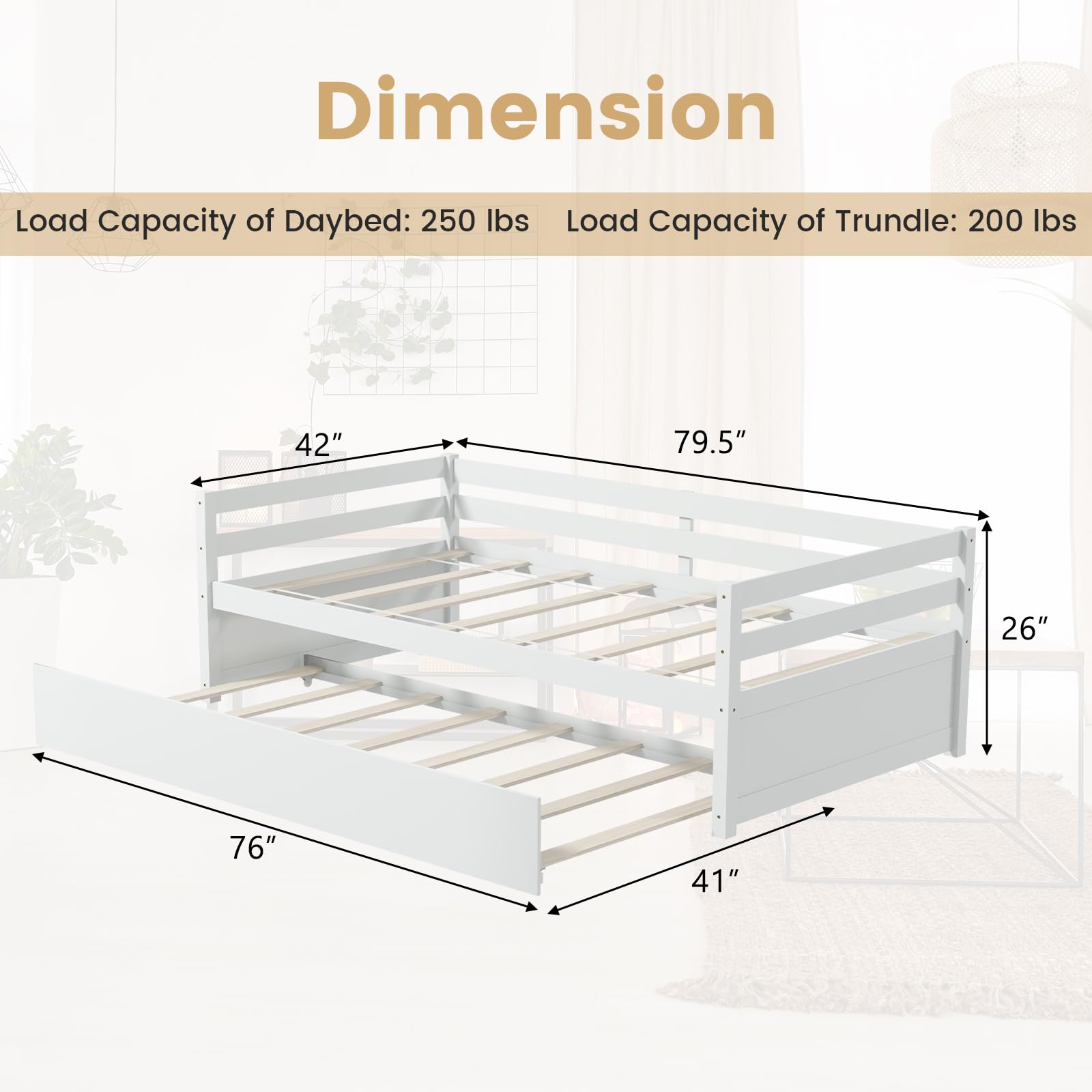 KOMFOTT Twin Size Wooden Daybed Frame with Trundle - No Box Spring Needed, Convertible Sofa Bed for Living Room, Guest Room & Kids Bedroom | Space-Saving Sleep Solution for Small Spaces & Overnight Guests