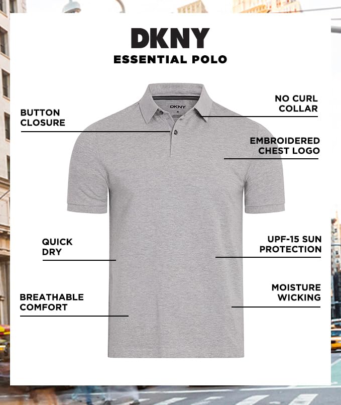 DKNY Men's Polo Shirts - Soft Stretch Casual Cotton Short Sleeve Shirts | Modern Fit Comfortable Mens Polos for Work, Golf & Everyday Wear