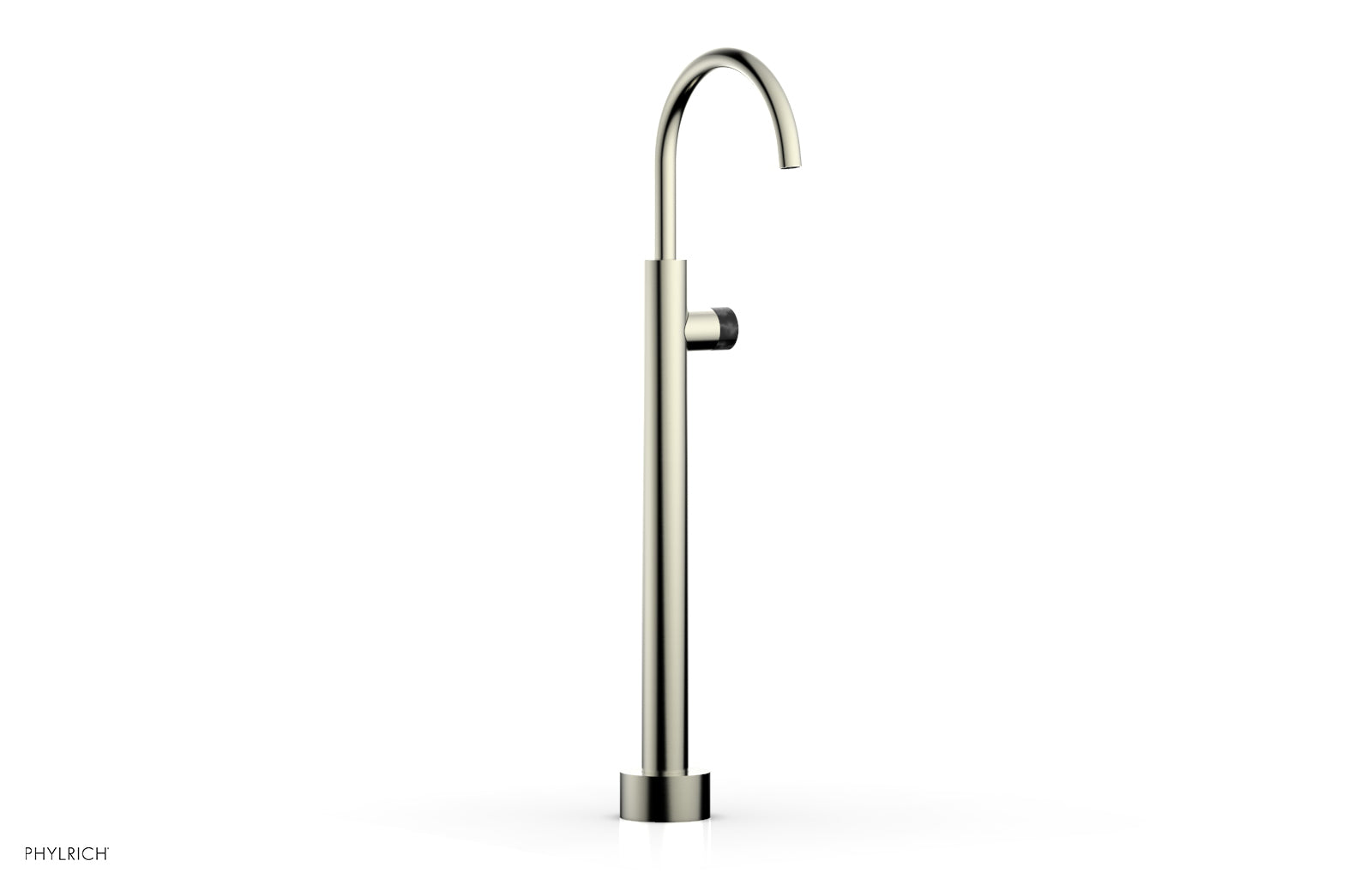 BASIC II Low Floor Mount Tub Filler with Black Marble Handle - Model 230 47 04 | Modern Bathroom Faucet for Freestanding Tubs & Luxury Spa Settings