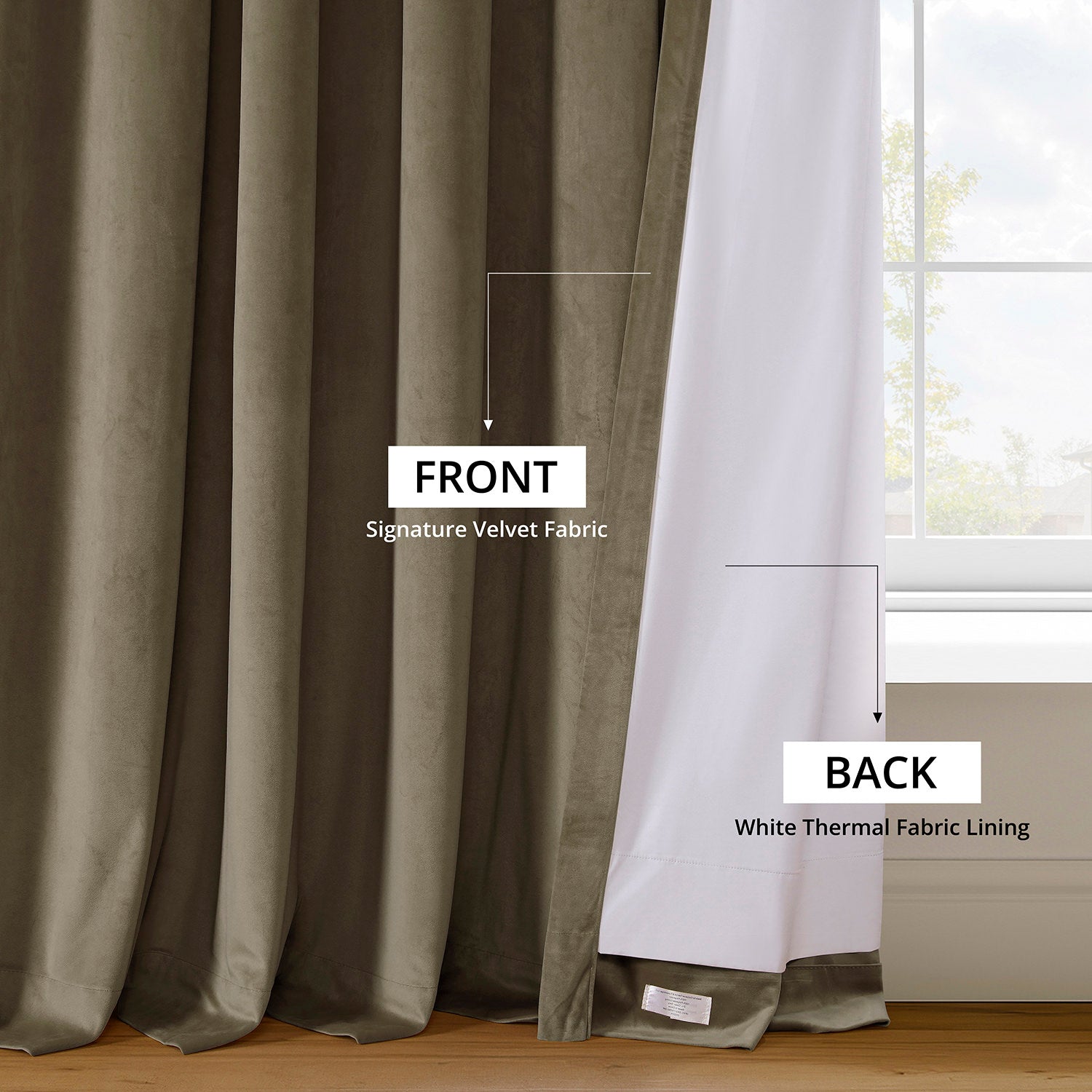 Denver Taupe French Pleat Signature Velvet Blackout Curtains - Thermal Insulated Window Drapes for Bedroom & Living Room