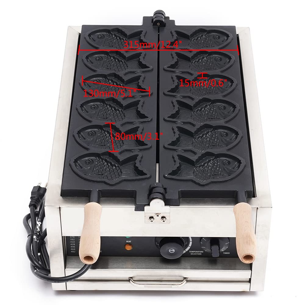 Commercial Electric Taiyaki Maker - Japanese Fish-Shaped Waffle Machine with Non-Stick Coating, 3000W (6-Fish Capacity) - Perfect for Home Bakeries, Cafes & Japanese Dessert Shops