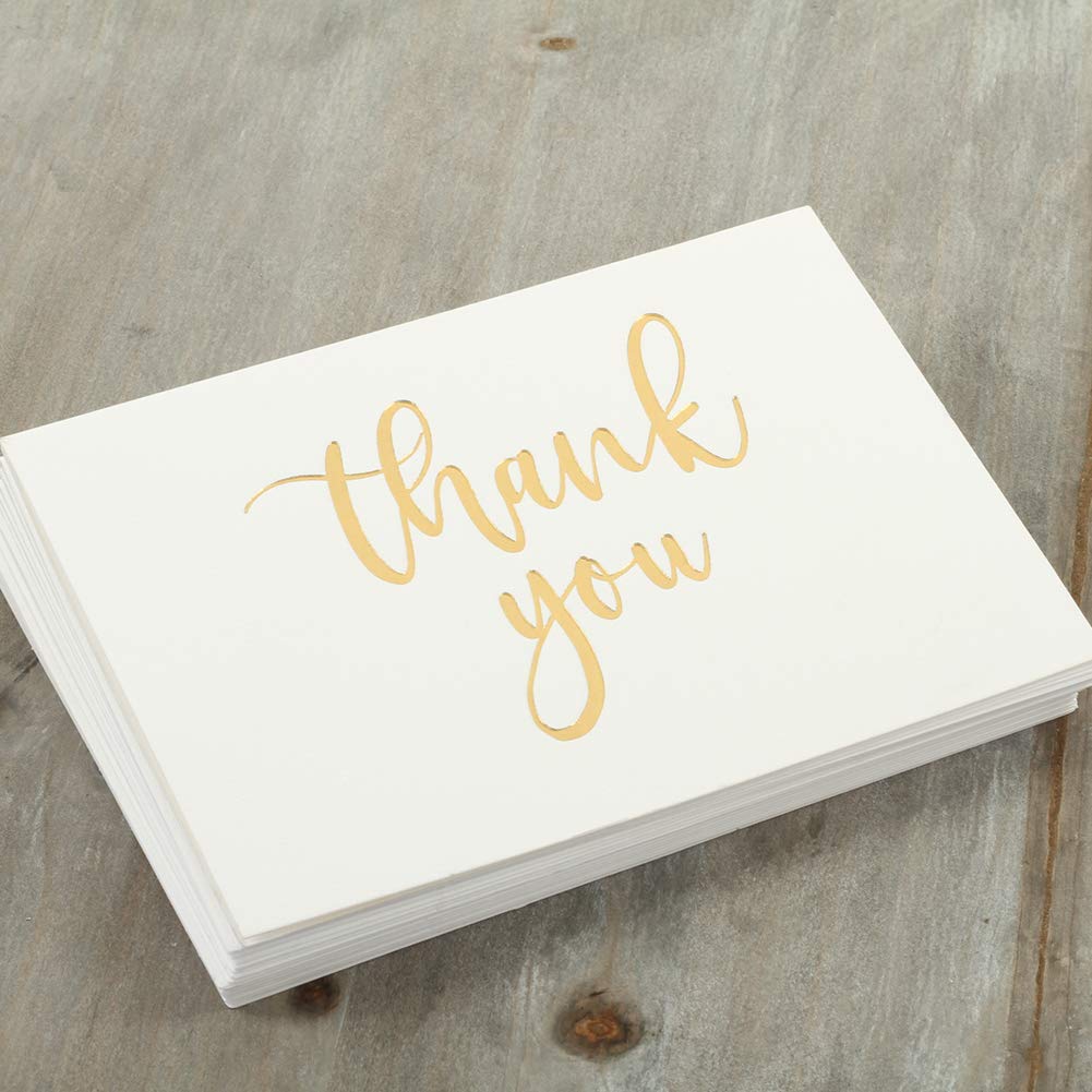 Premium Gold Foil Thank You Cards with Envelopes - 50-Pack Embossed Letterpress Stationery for Baby Showers, Weddings & Special Occasions - Elegant Calligraphy Note Cards for Gifts & Appreciation